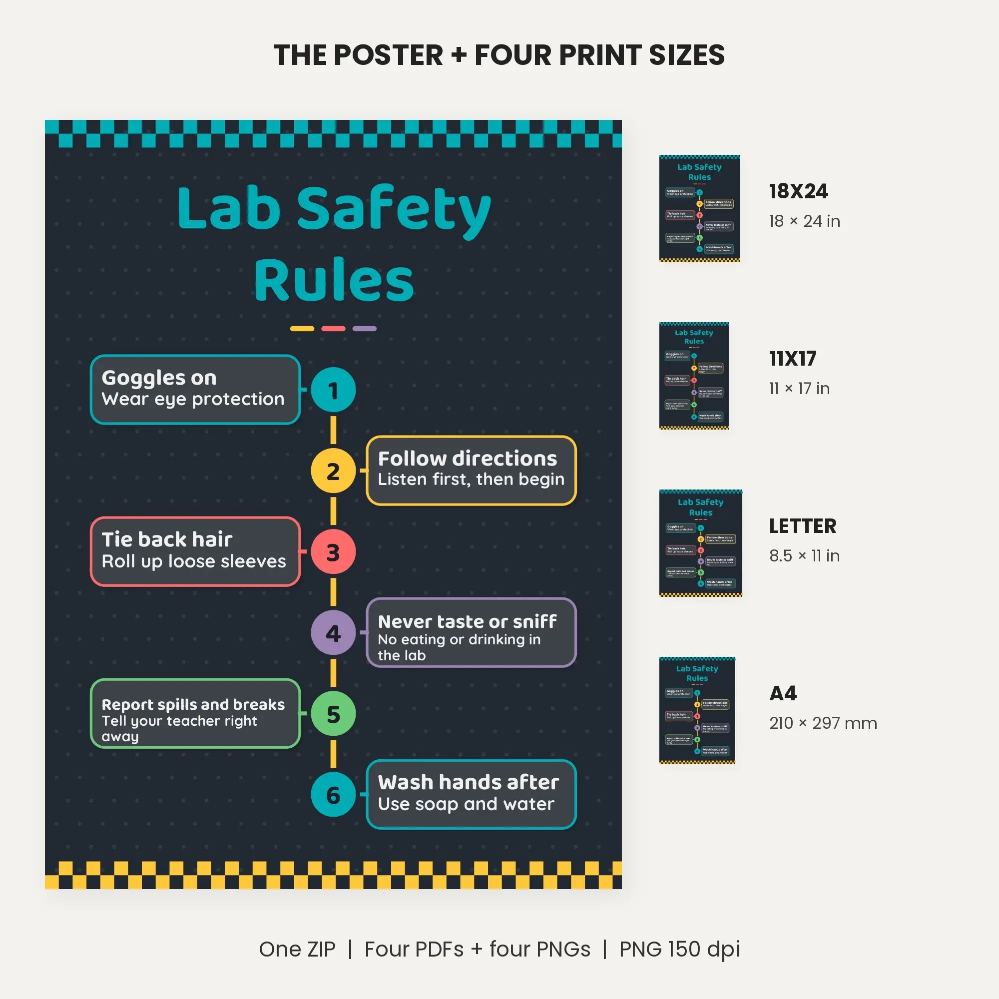 Lab Safety Rules Poster, 6 Zigzag Cards - Charcoal Brights, preview 2 of 2