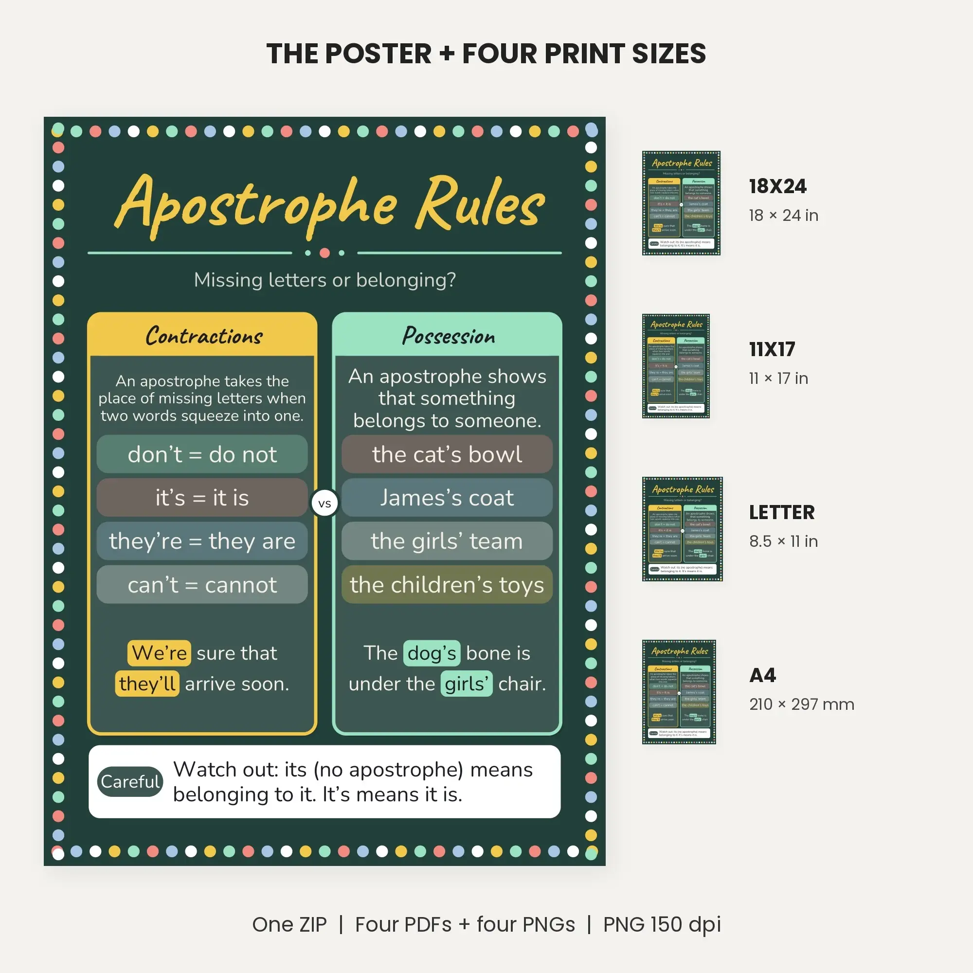 Apostrophes: Contractions vs Possession - Chalkboard Green, preview 2 of 2