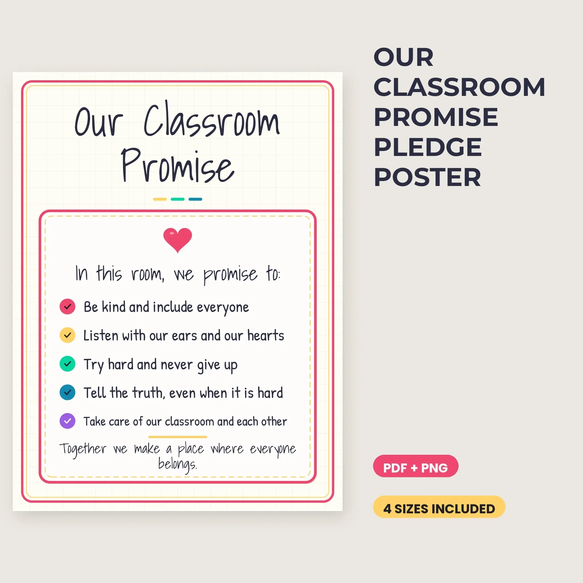 Our Classroom Promise Pledge Poster - Rainbow Brights preview