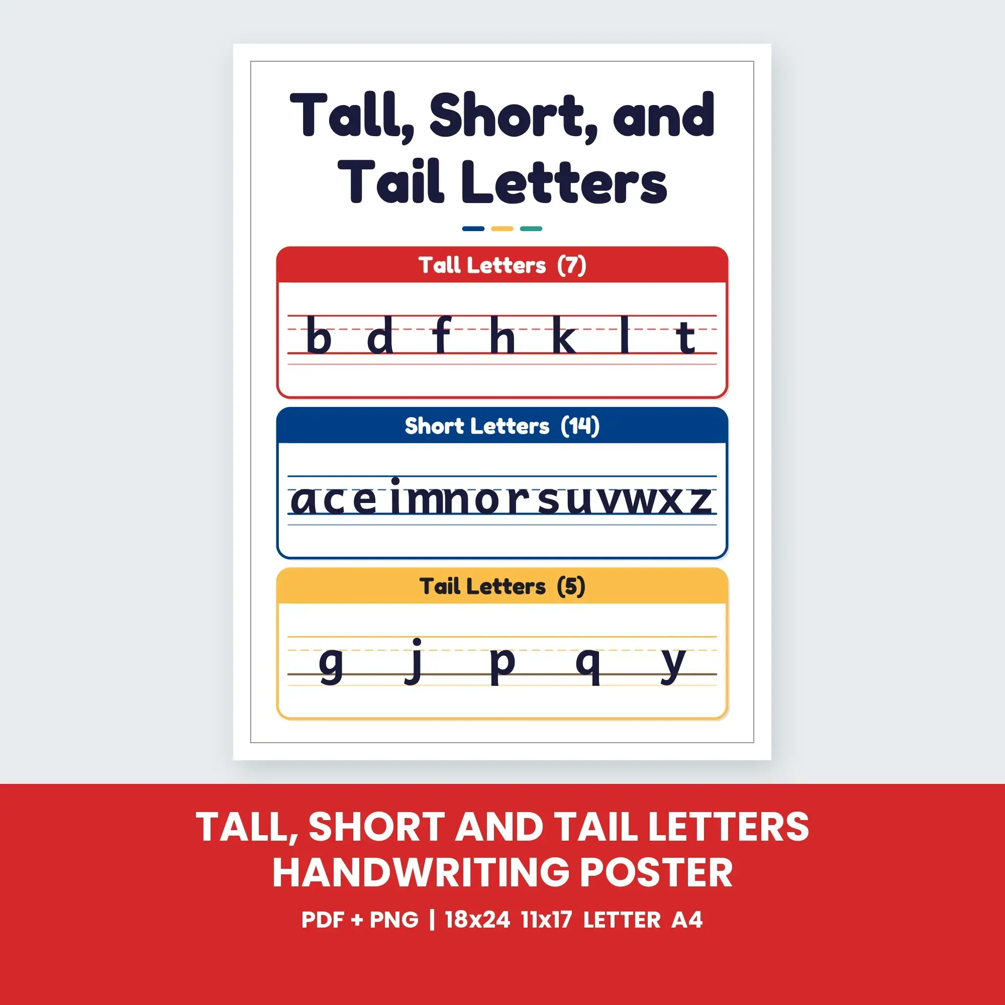 Tall, Short and Tail Letters Handwriting Poster - Classic Primary preview