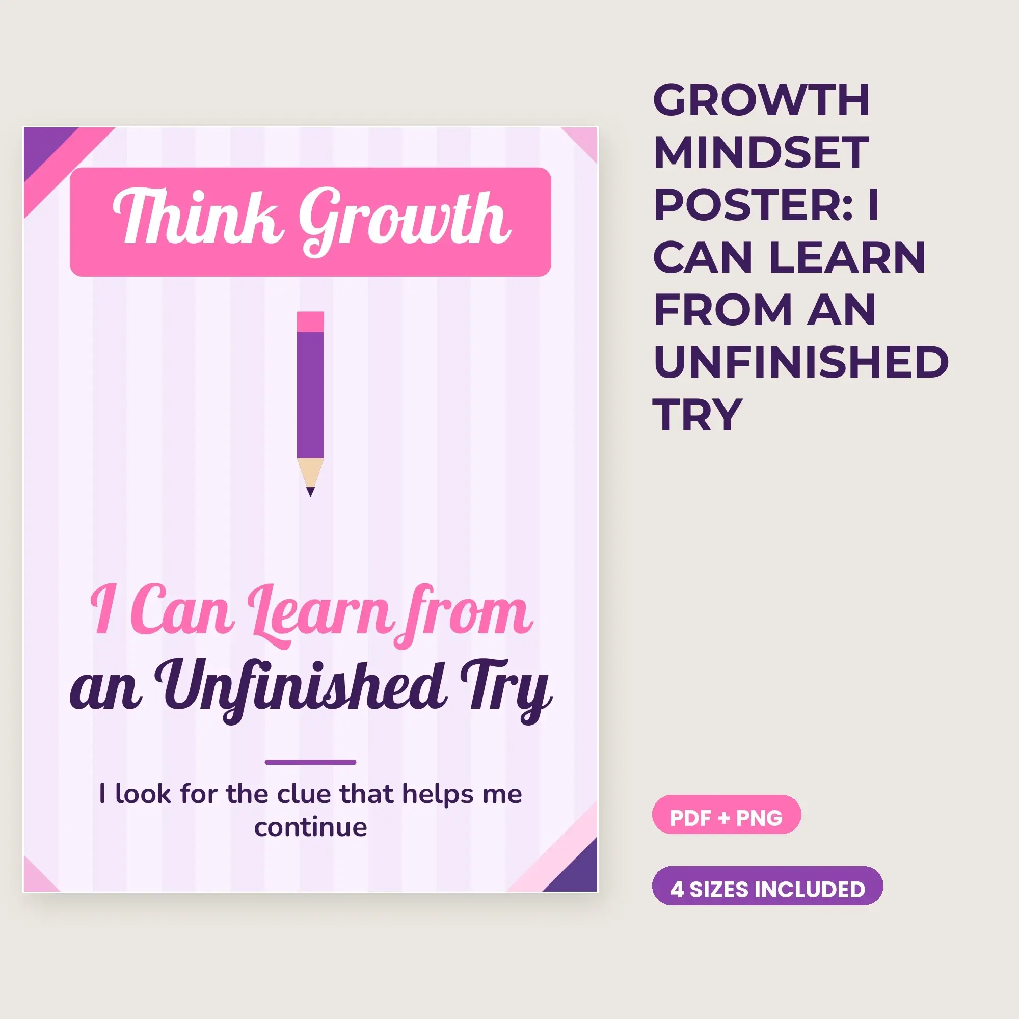 Growth Mindset Poster: I Can Learn from an Unfinished Try - Bubblegum Grape preview