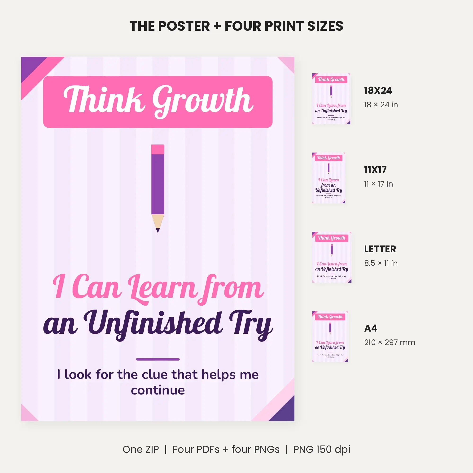 Growth Mindset Poster: I Can Learn from an Unfinished Try - Bubblegum Grape, preview 2 of 2
