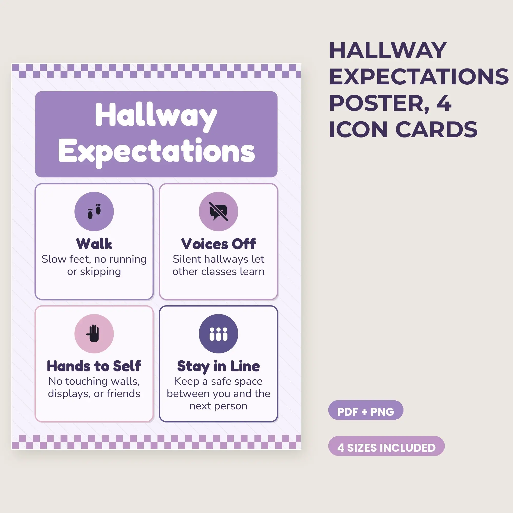 Hallway Expectations Poster, 4 Icon Cards - Lavender Fields preview