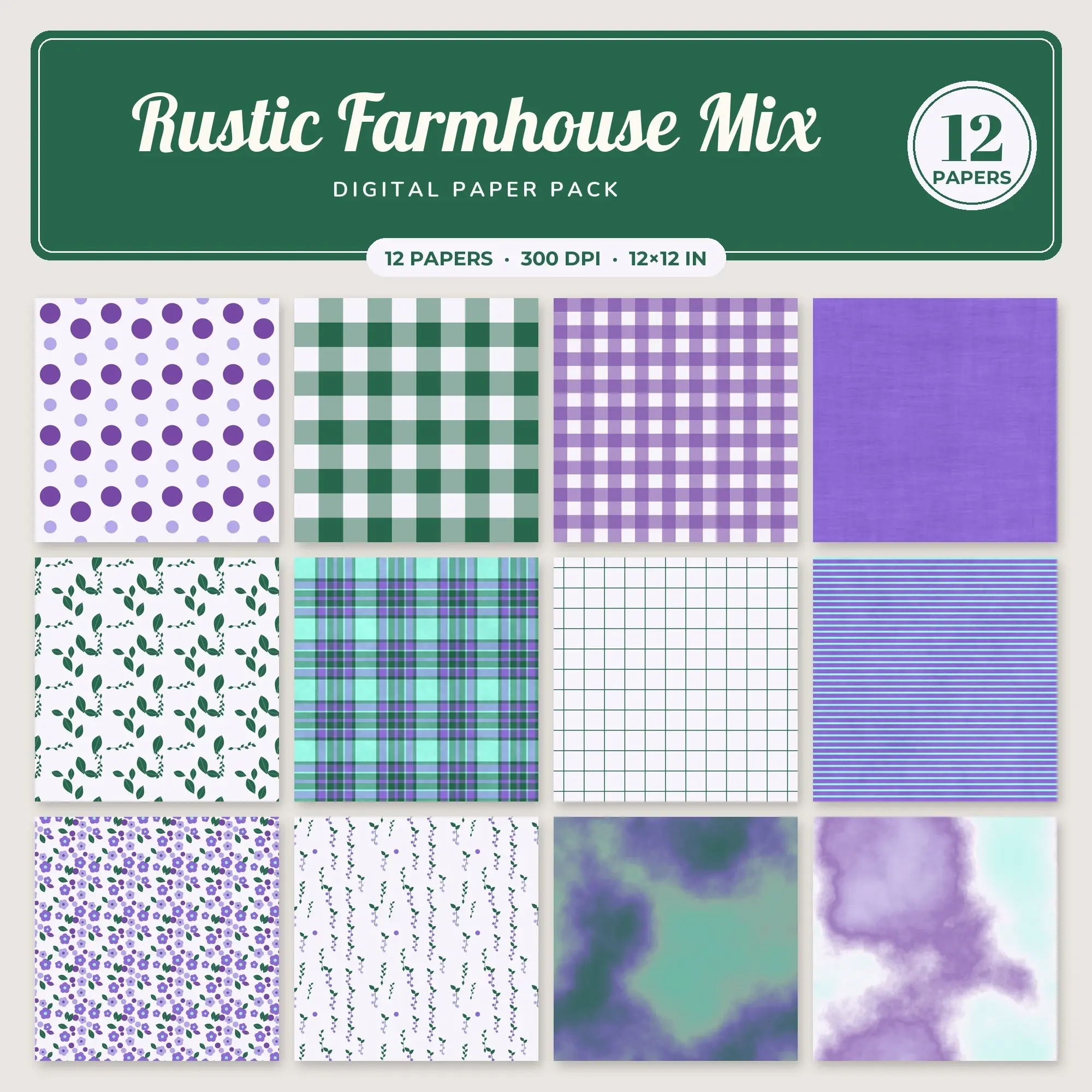 Aqua Rustic Farmhouse Mix Seamless Digital Paper Pack, 12 Papers 12x12 preview