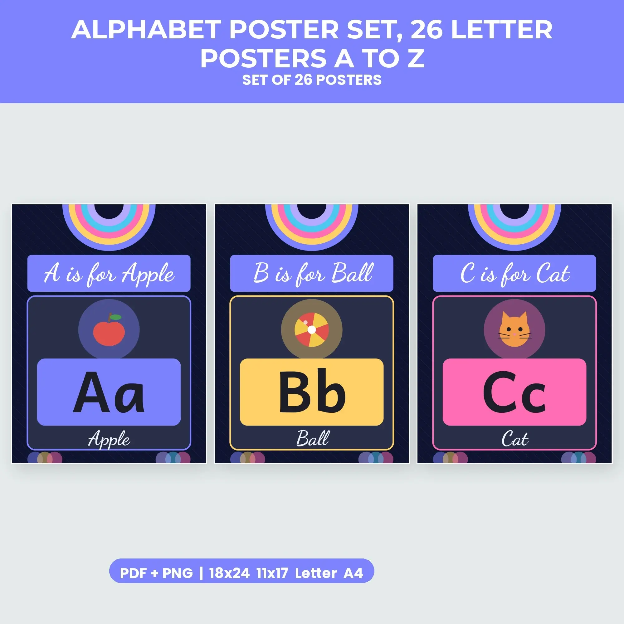 Alphabet Poster Set, 26 Letter Posters A to Z - Midnight Galaxy preview
