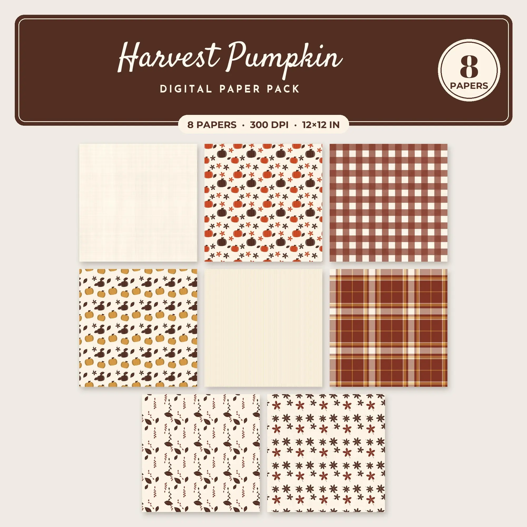 Harvest Pumpkin Seamless Pattern Papers in Butter Yellow and Poppy Red – 8 Pack preview
