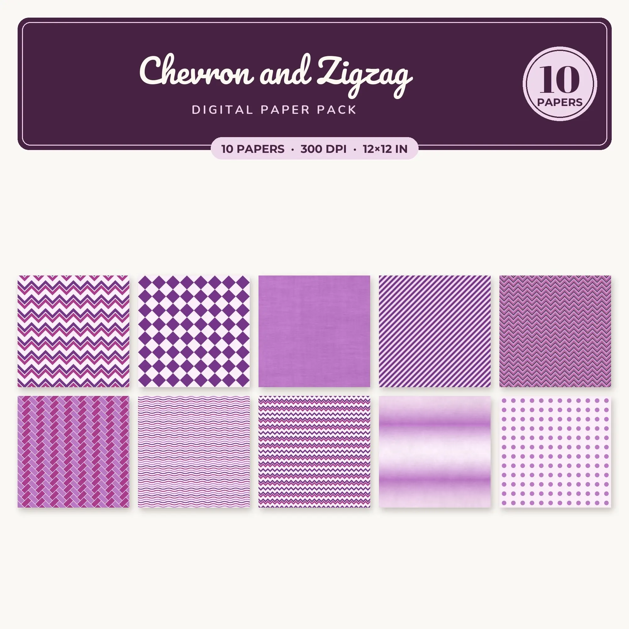 Fuchsia Chevron and Zigzag Seamless Digital Paper Pack, 10 Papers 12x12 preview