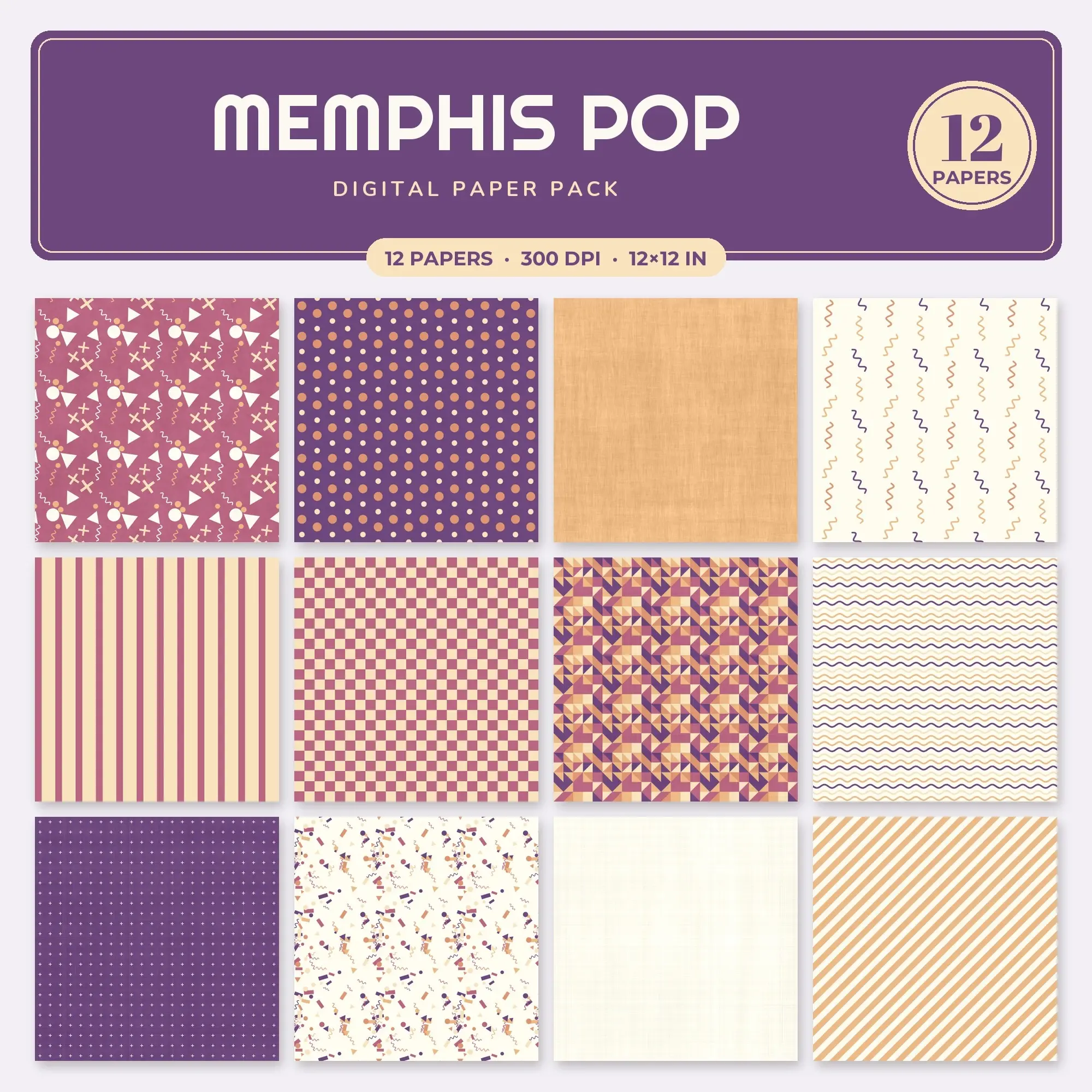 Memphis Pop Seamless Pattern Papers in Apricot and Salmon – 12 Pack preview