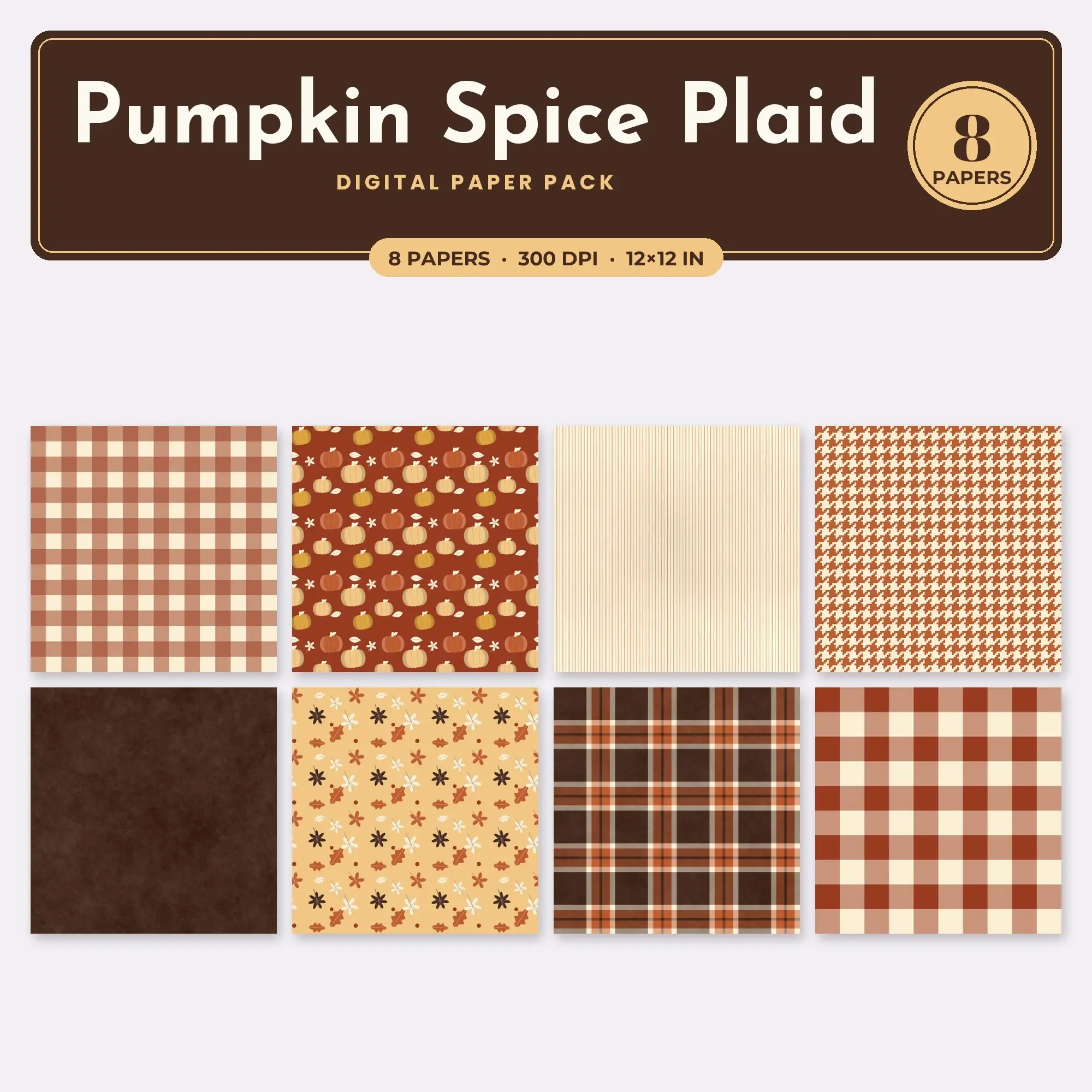 8 Honey Pumpkin Spice Plaid Seamless Patterns – Digital Paper preview