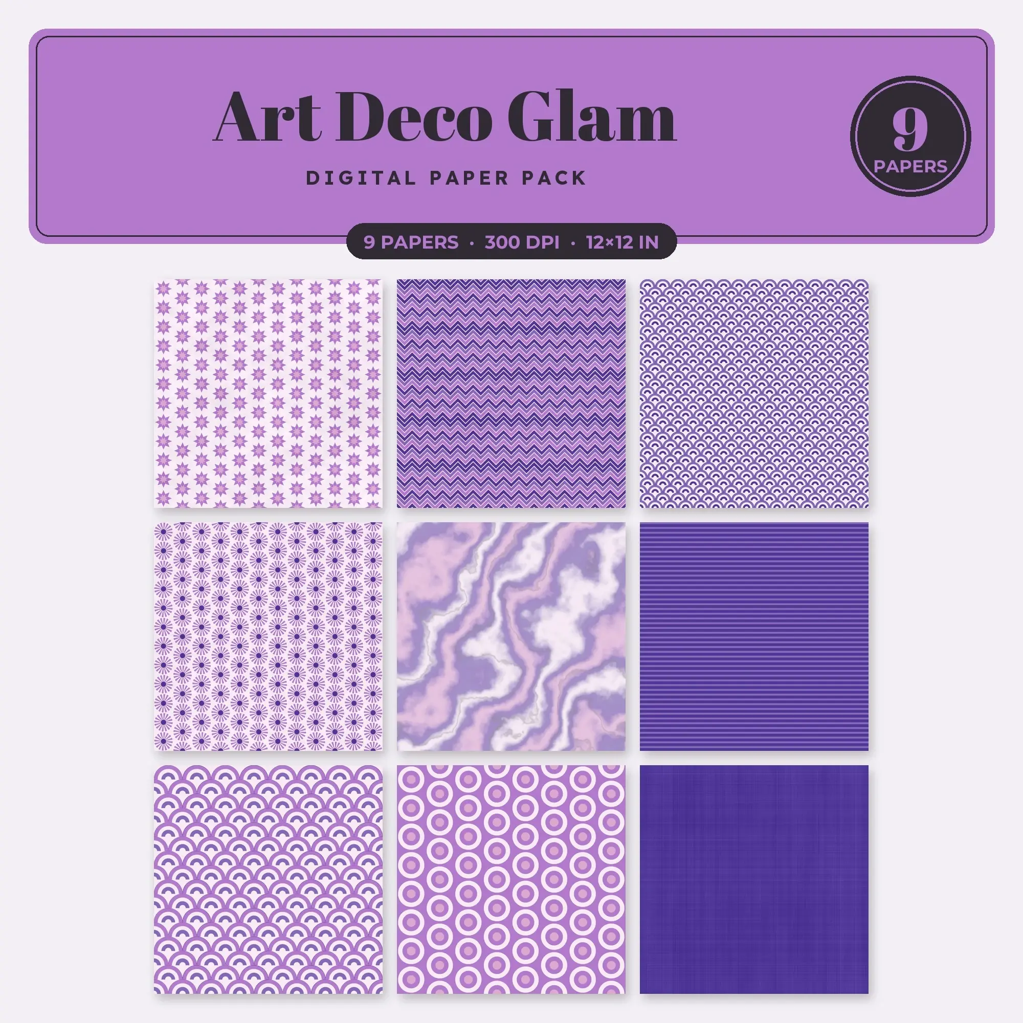 Orchid Art Deco Glam Seamless Digital Paper Pack, 9 Papers 12x12 preview