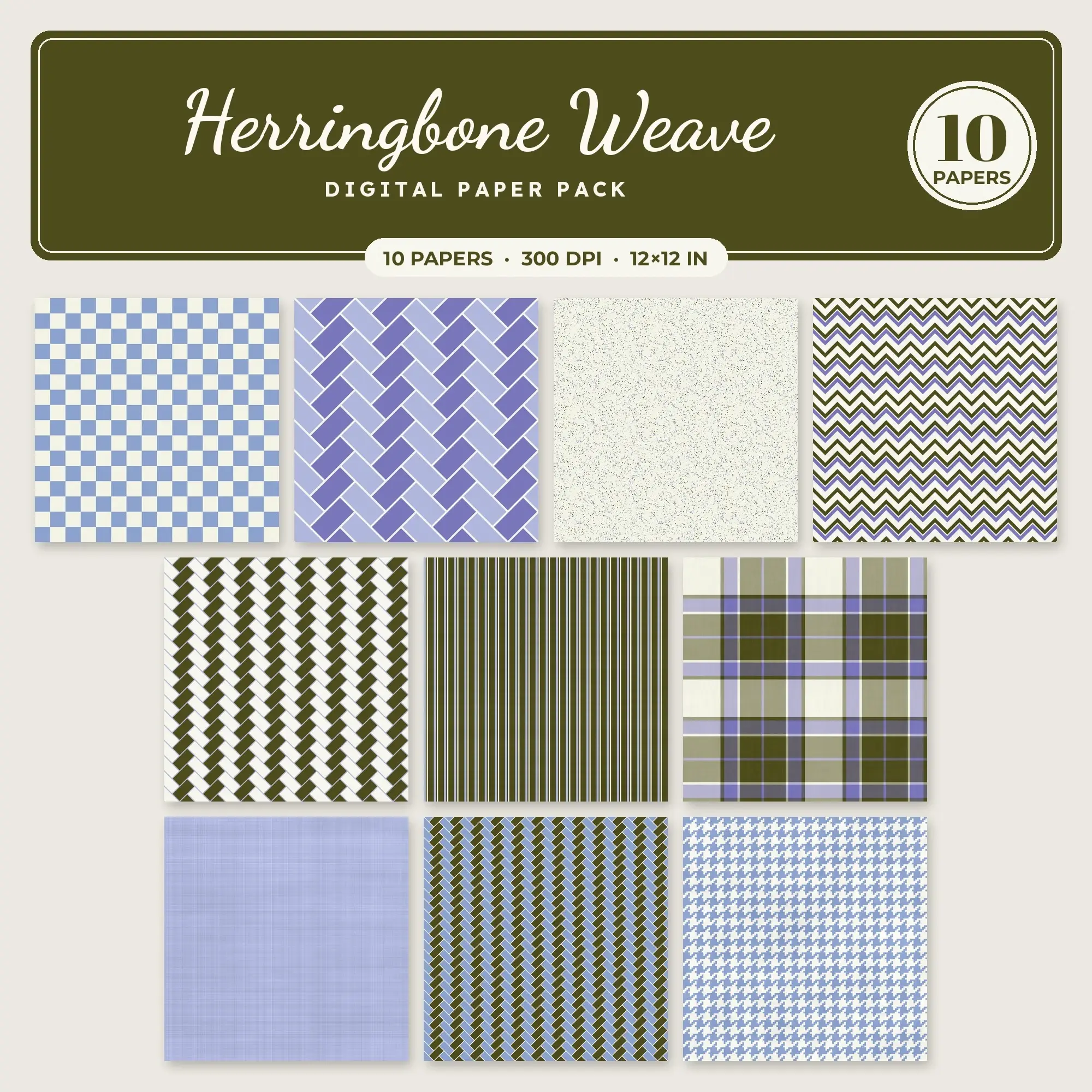 Cornflower & Amethyst Herringbone Weave Digital Paper Pack – 10 Seamless Patterns preview