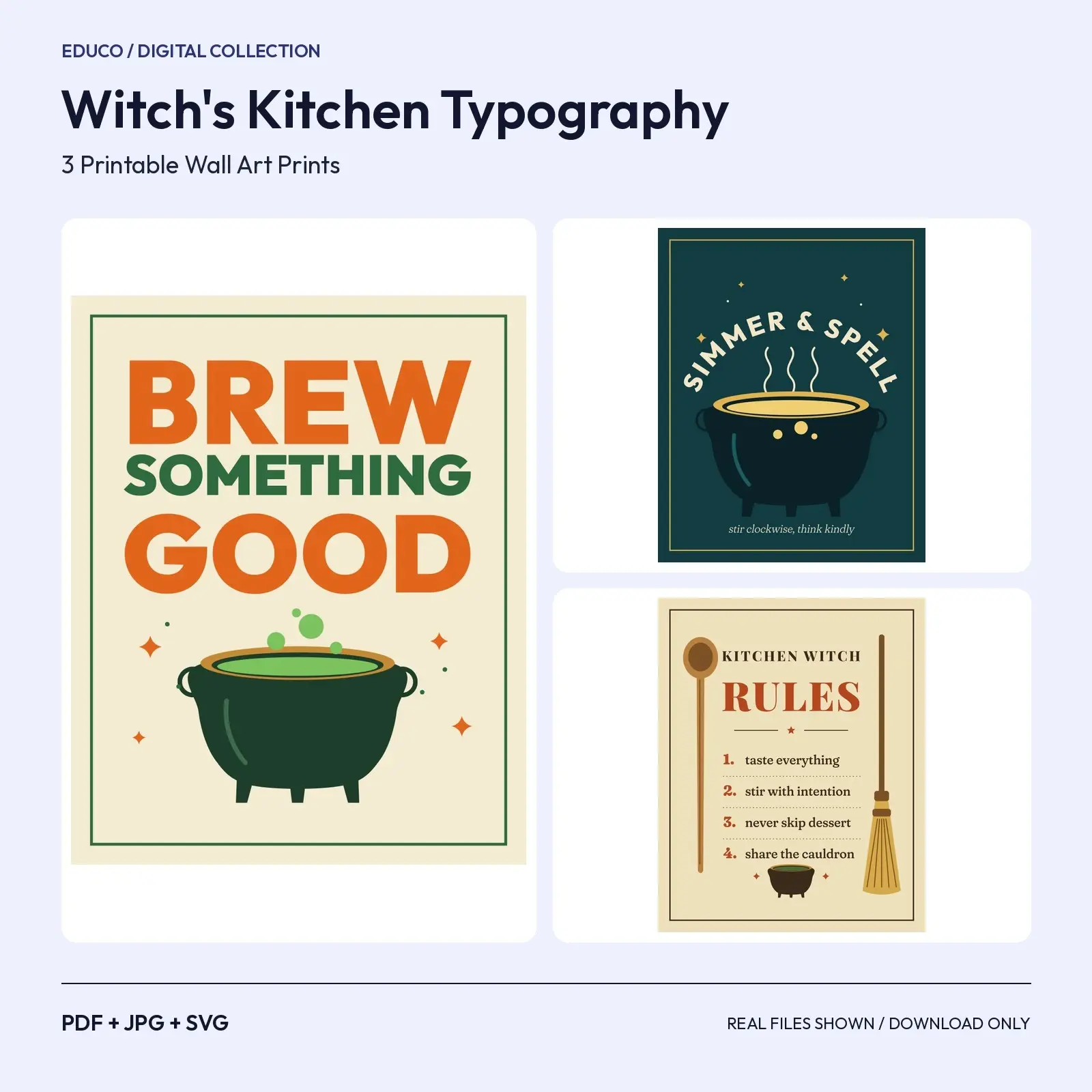 Witch's Kitchen Typography – 3 Funny Witchy Printable Quote Prints preview