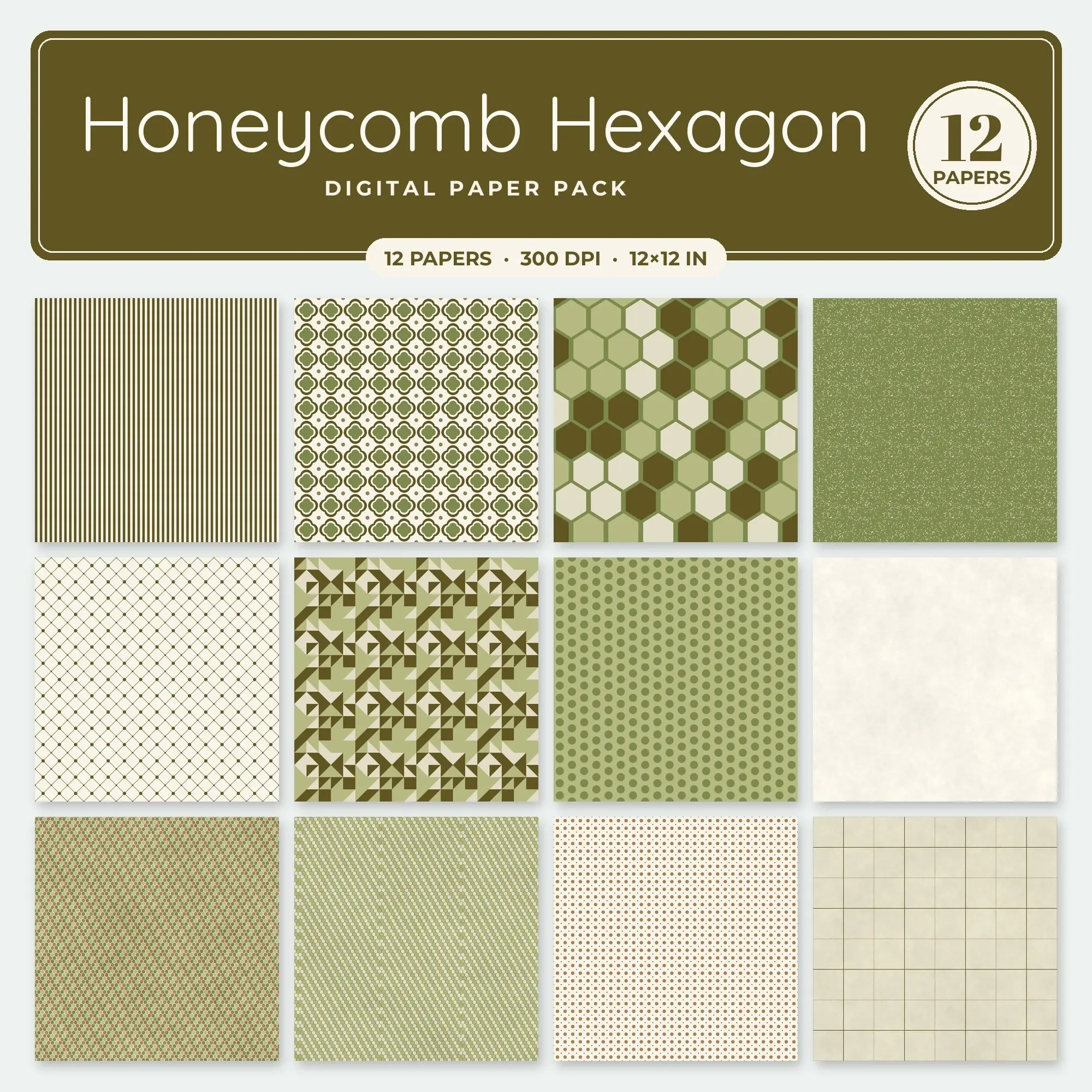 12 Moss Honeycomb Hexagon Seamless Patterns – Digital Paper preview