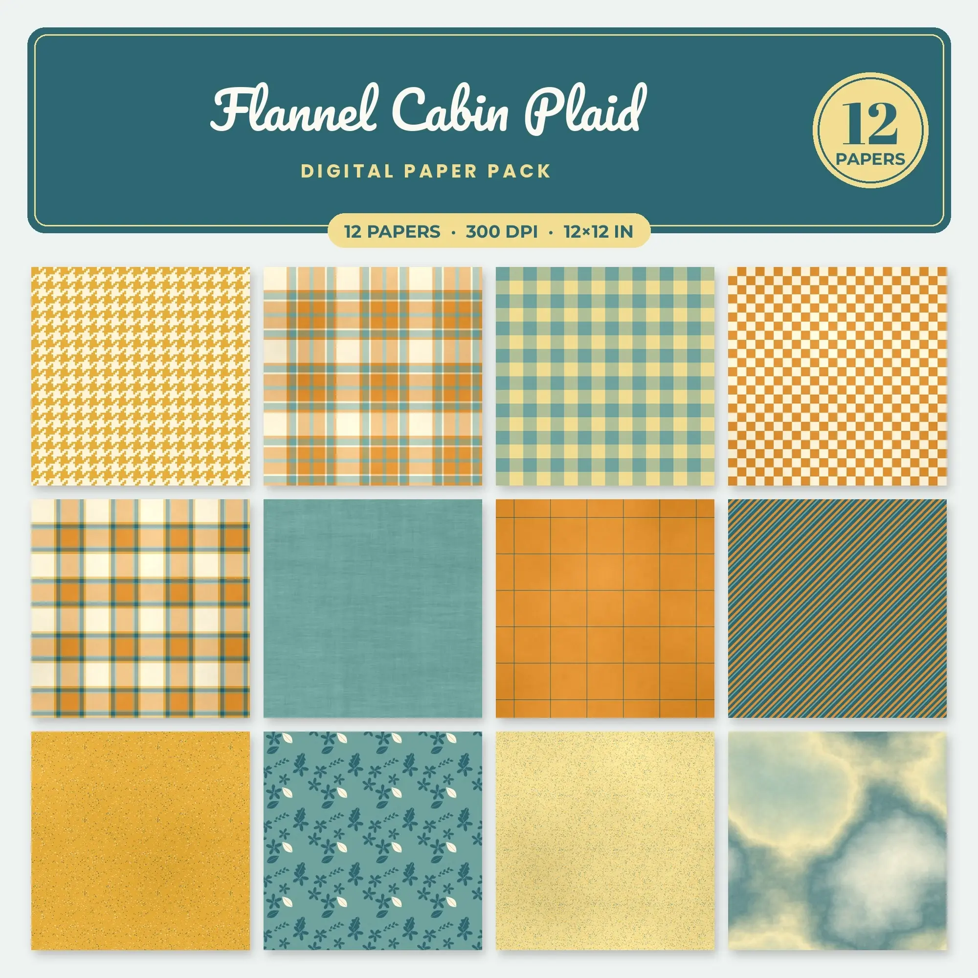 Marigold & Amber Flannel Cabin Plaid Digital Paper Pack – 12 Seamless Patterns preview