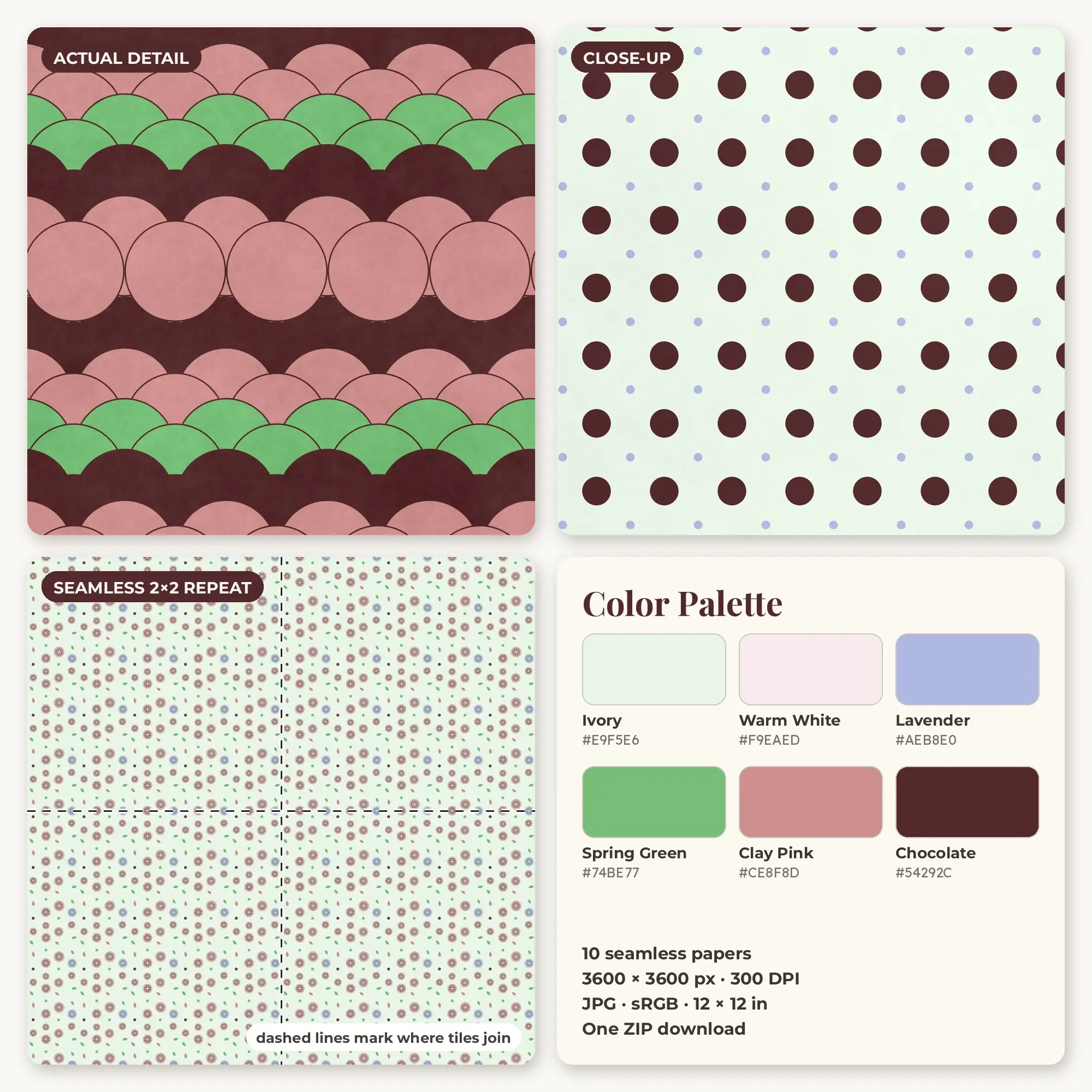 Clay Pink & Spring Green Seaside Stripe Seamless Digital Paper – 10 Papers, 12x12 JPG, preview 2 of 2