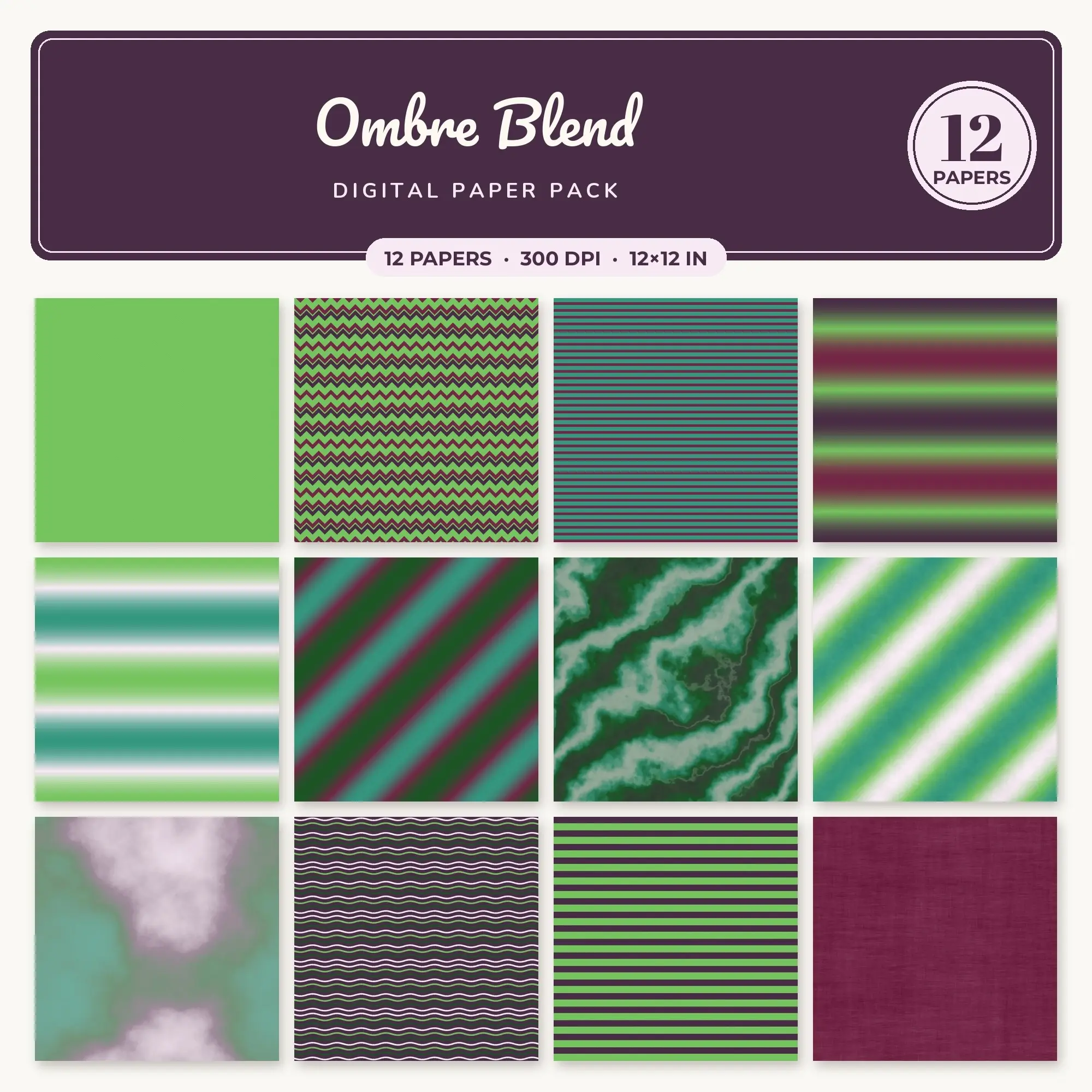 Leaf Green Ombre Blend Seamless Digital Paper Pack, 12 Papers 12x12 preview