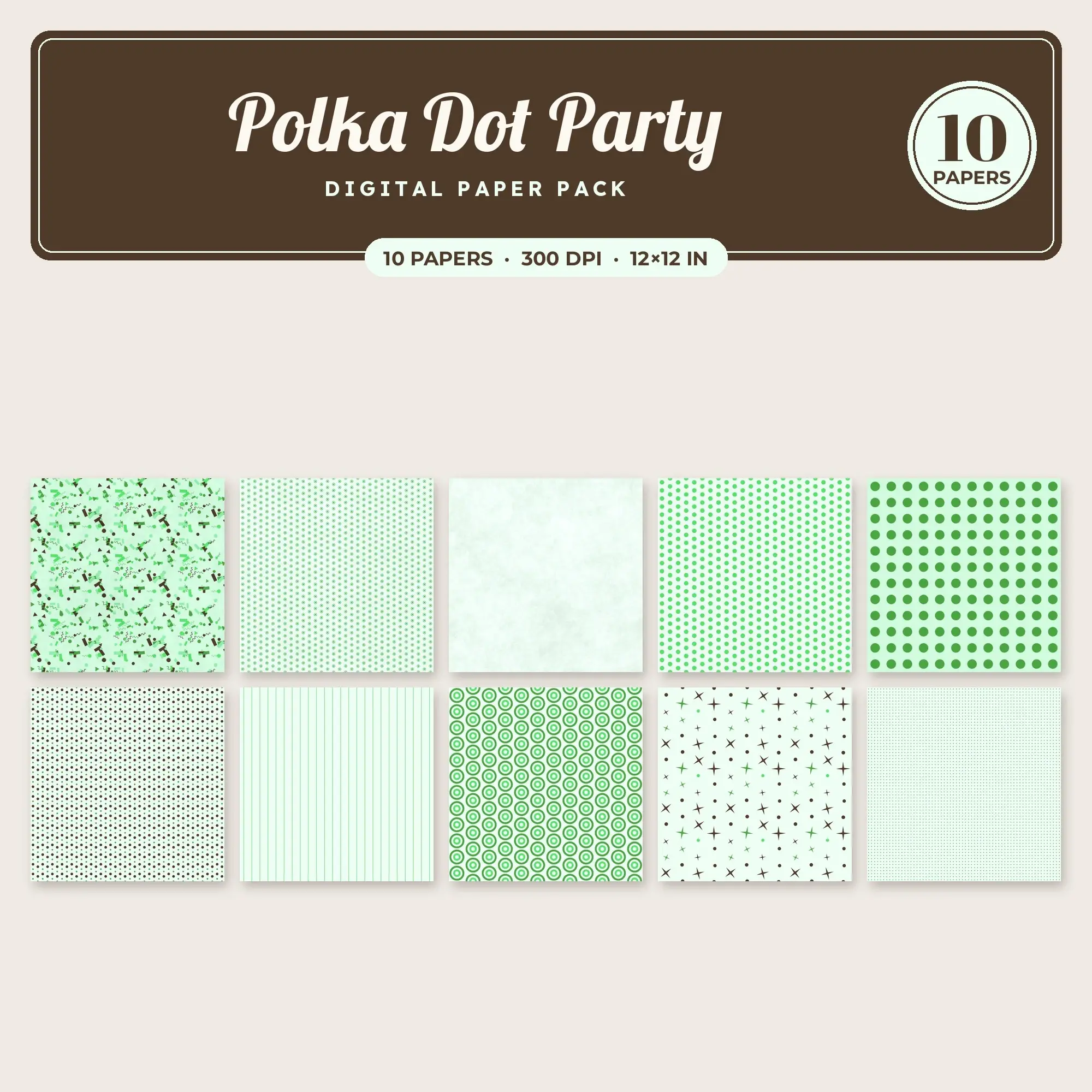 Polka Dot Party Digital Paper – 10 Seamless Lime & Spring Green Patterns preview