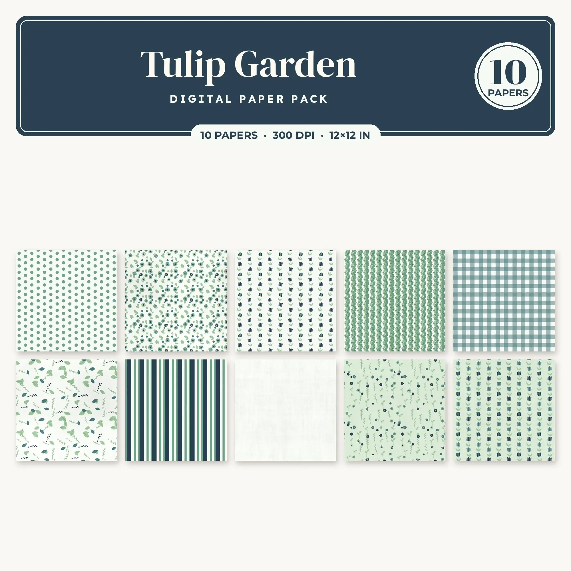 Tulip Garden Digital Paper – 10 Seamless Pistachio & Teal Patterns preview