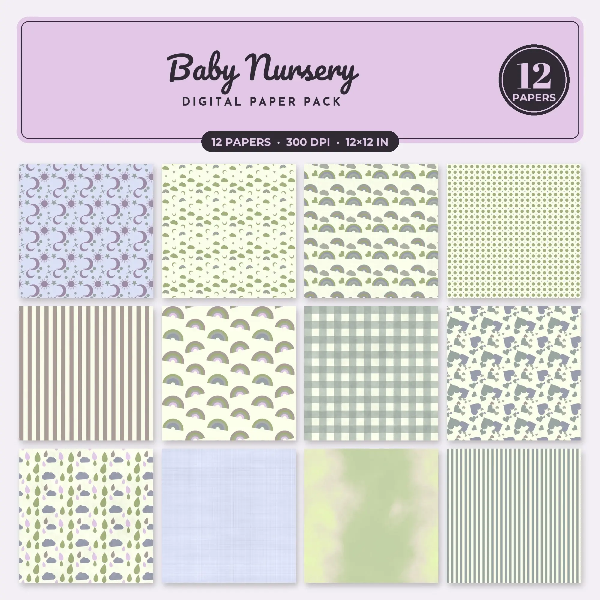 Baby Blue & Blush Baby Nursery Seamless Digital Paper – 12 Papers, 12x12 JPG preview
