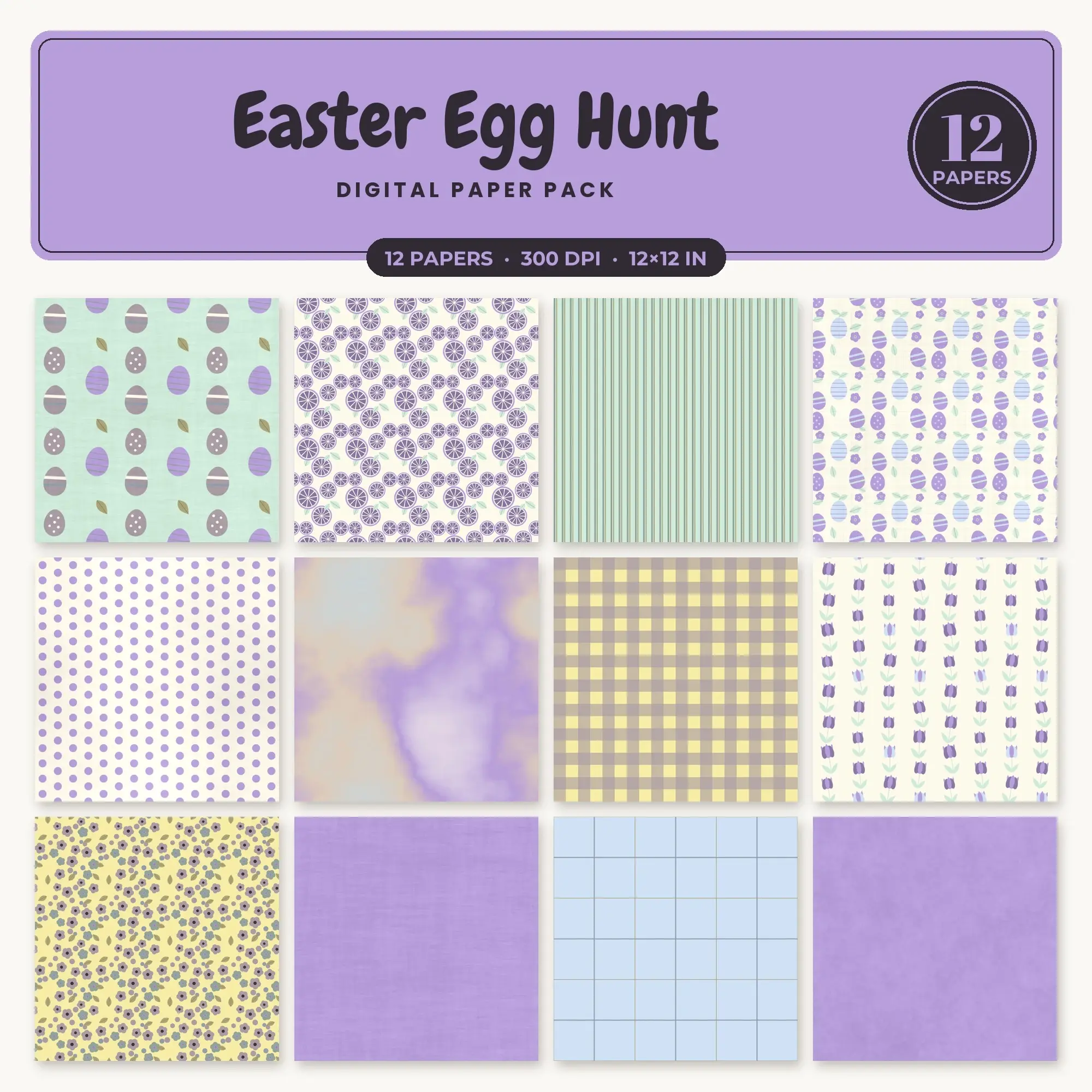 12 Baby Blue Easter Egg Hunt Seamless Patterns – Digital Paper preview