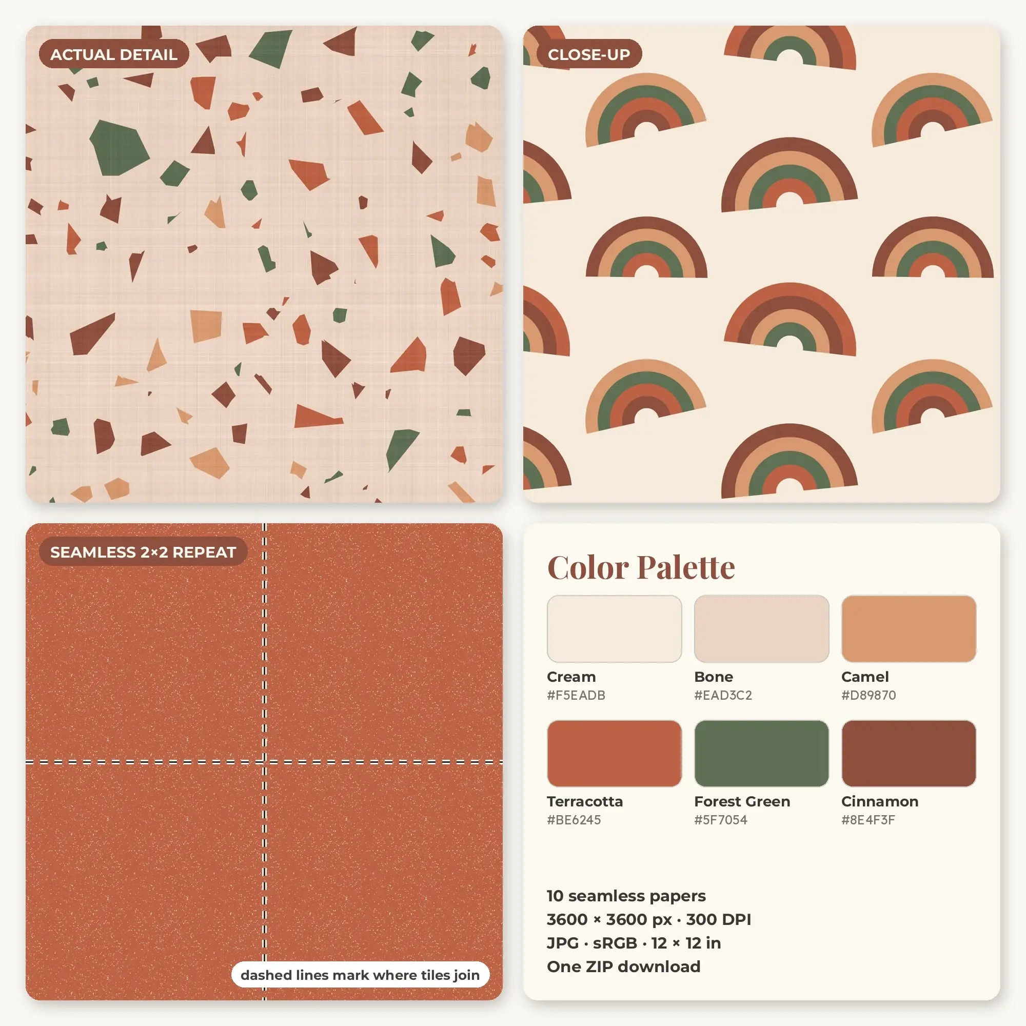 Camel & Terracotta Boho Terracotta Mix Seamless Digital Paper – 10 Papers, 12x12 JPG, preview 2 of 2