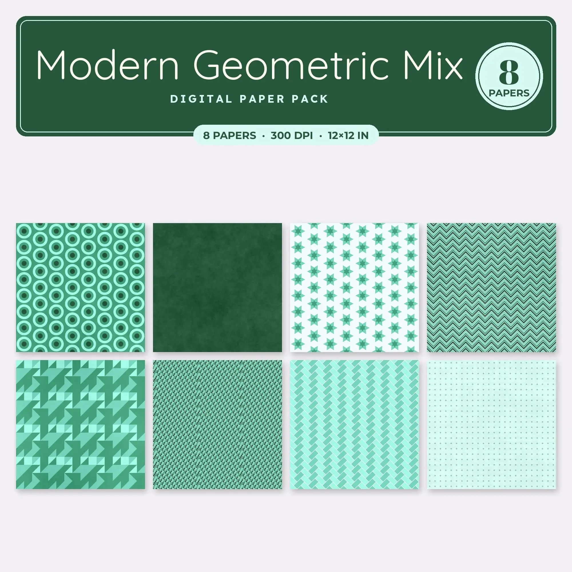 8 Seafoam Modern Geometric Mix Seamless Patterns – Digital Paper preview