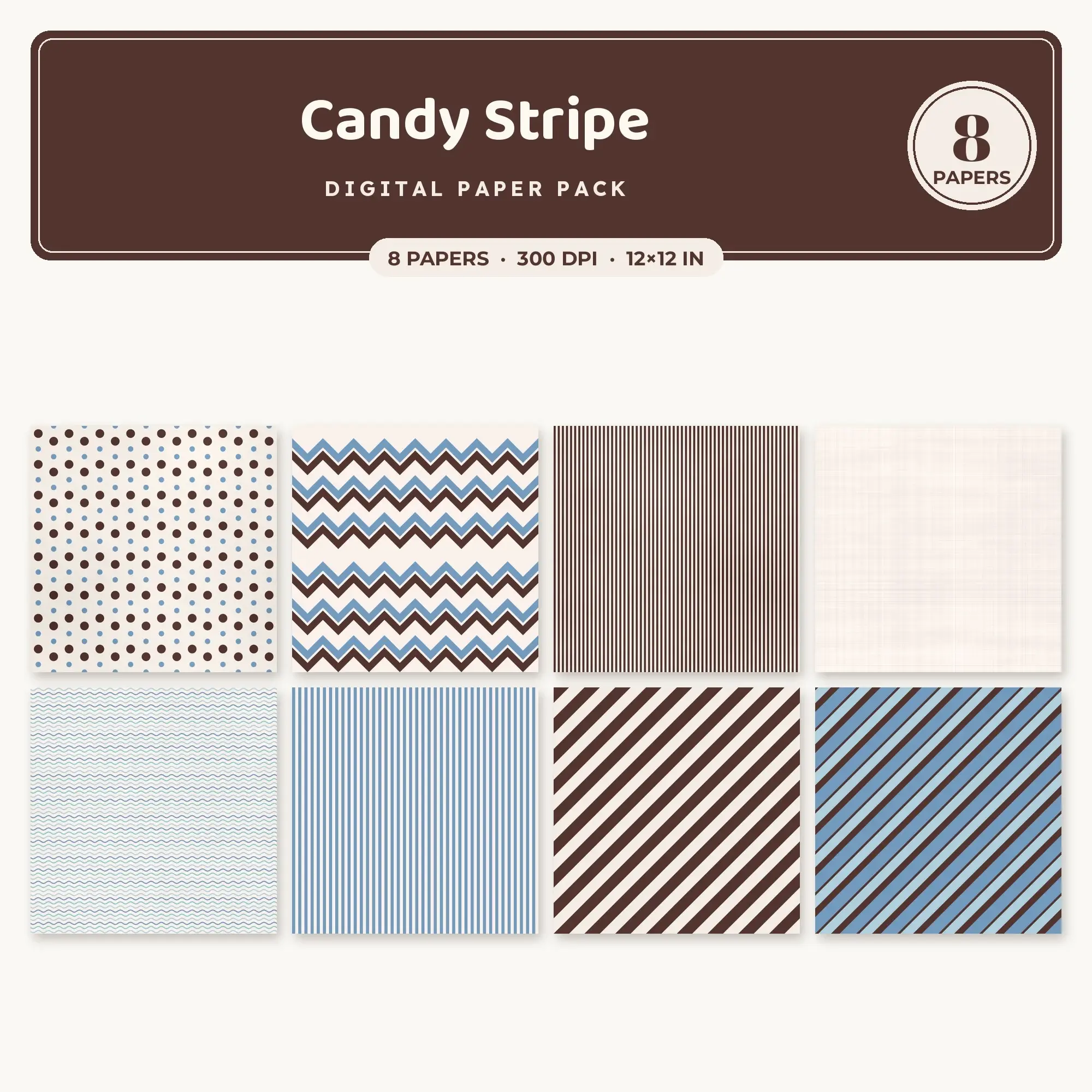 Candy Stripe Digital Paper – 8 Seamless Aqua & Steel Blue Patterns preview