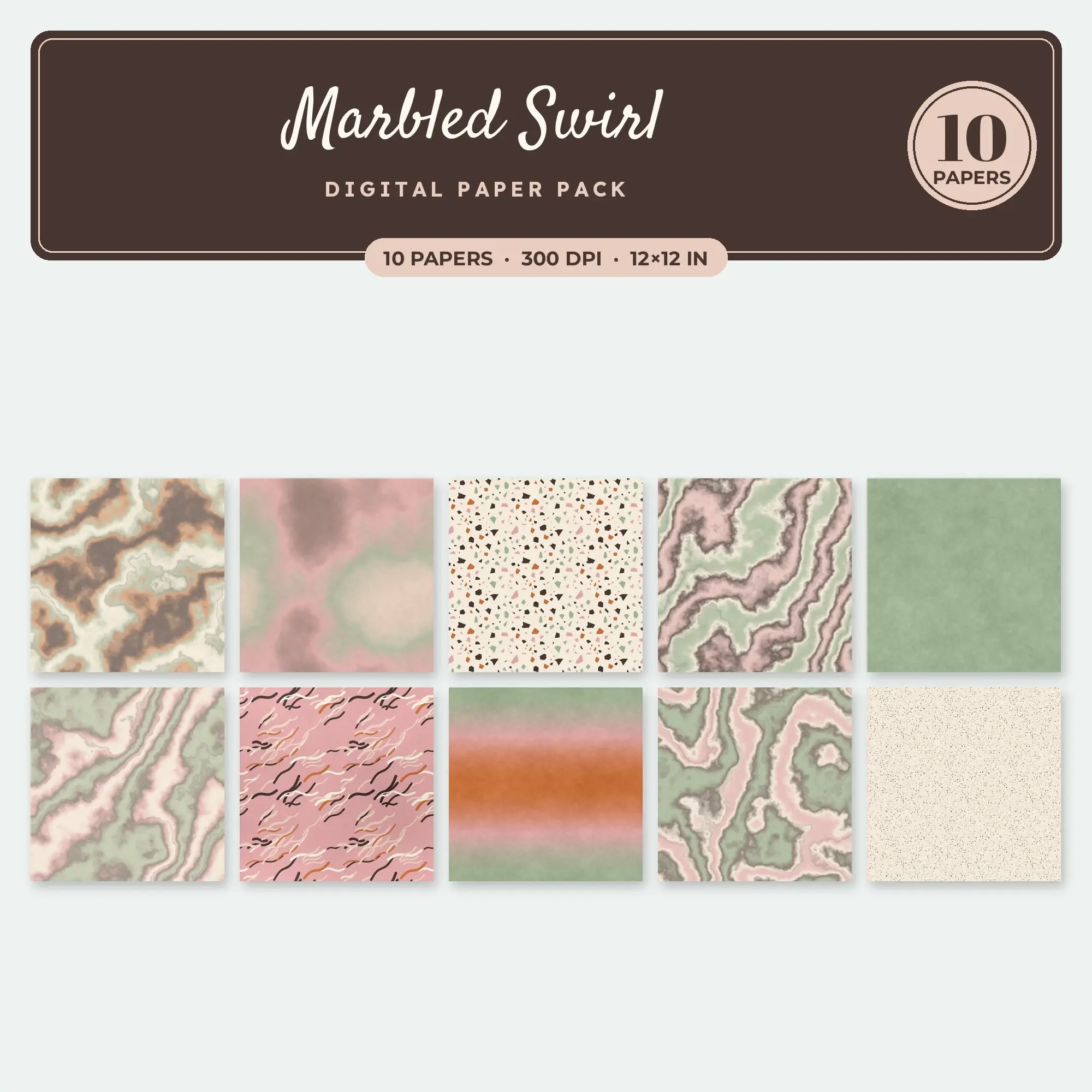 Marbled Swirl Digital Paper – 10 Seamless Terracotta & Dusty Rose Patterns preview