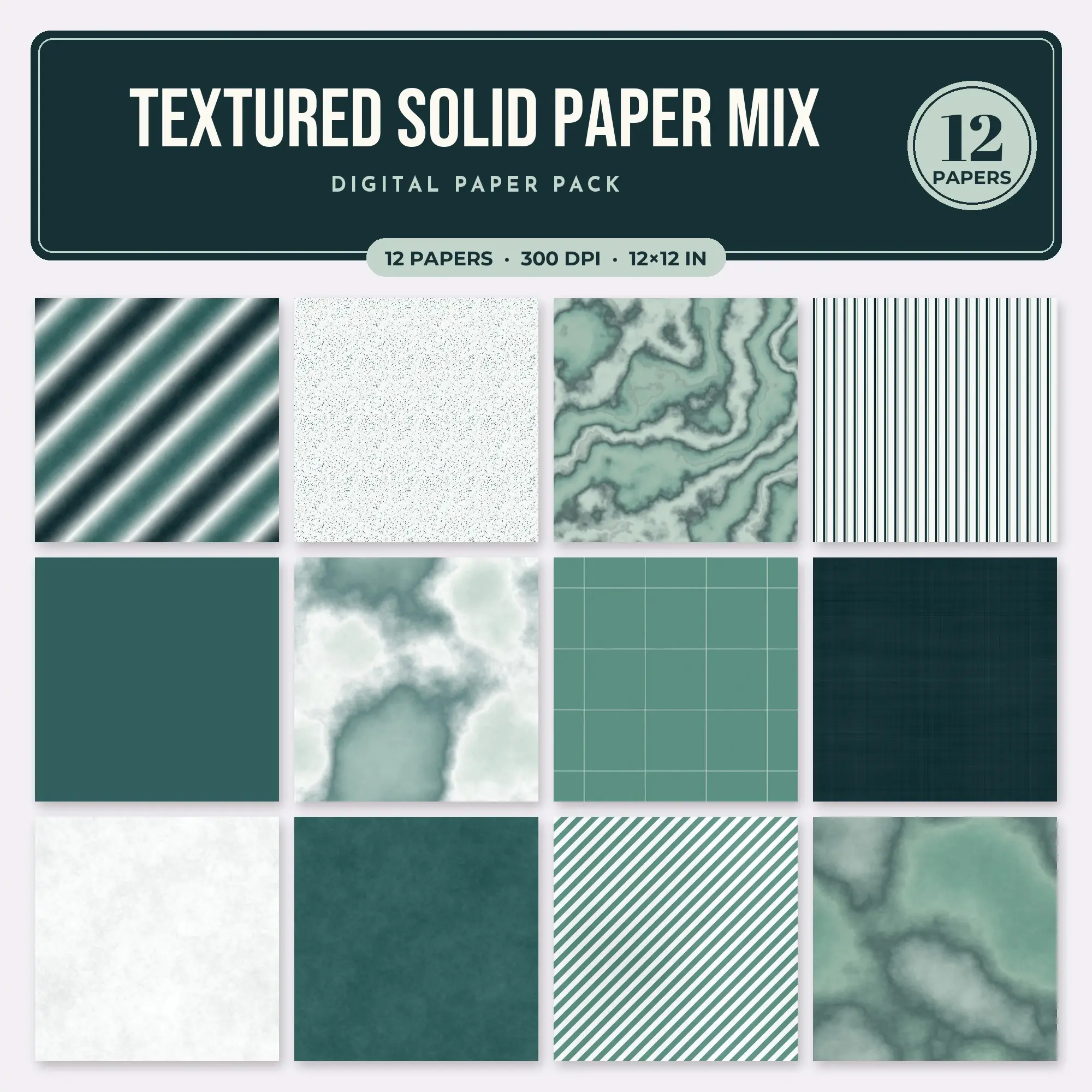 Textured Solid Paper Mix Seamless Pattern Papers in Deep Teal and Teal – 12 Pack preview