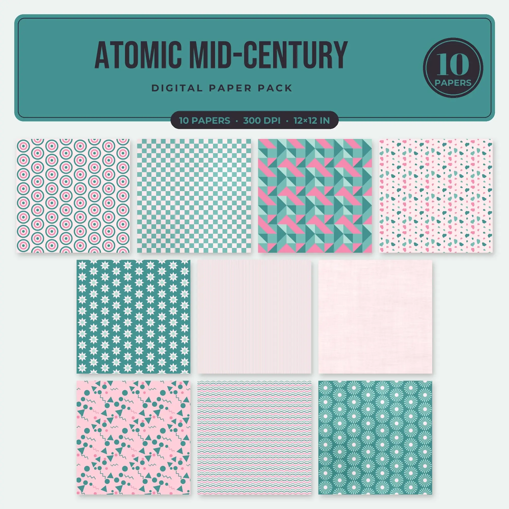 10 Bubblegum Atomic Mid-Century Seamless Patterns – Digital Paper preview
