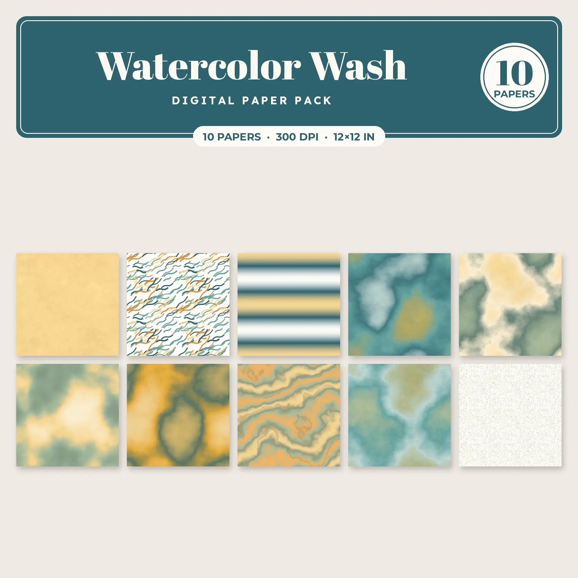 Amber & Pumpkin Watercolor Wash Digital Paper Pack – 10 Seamless Patterns preview