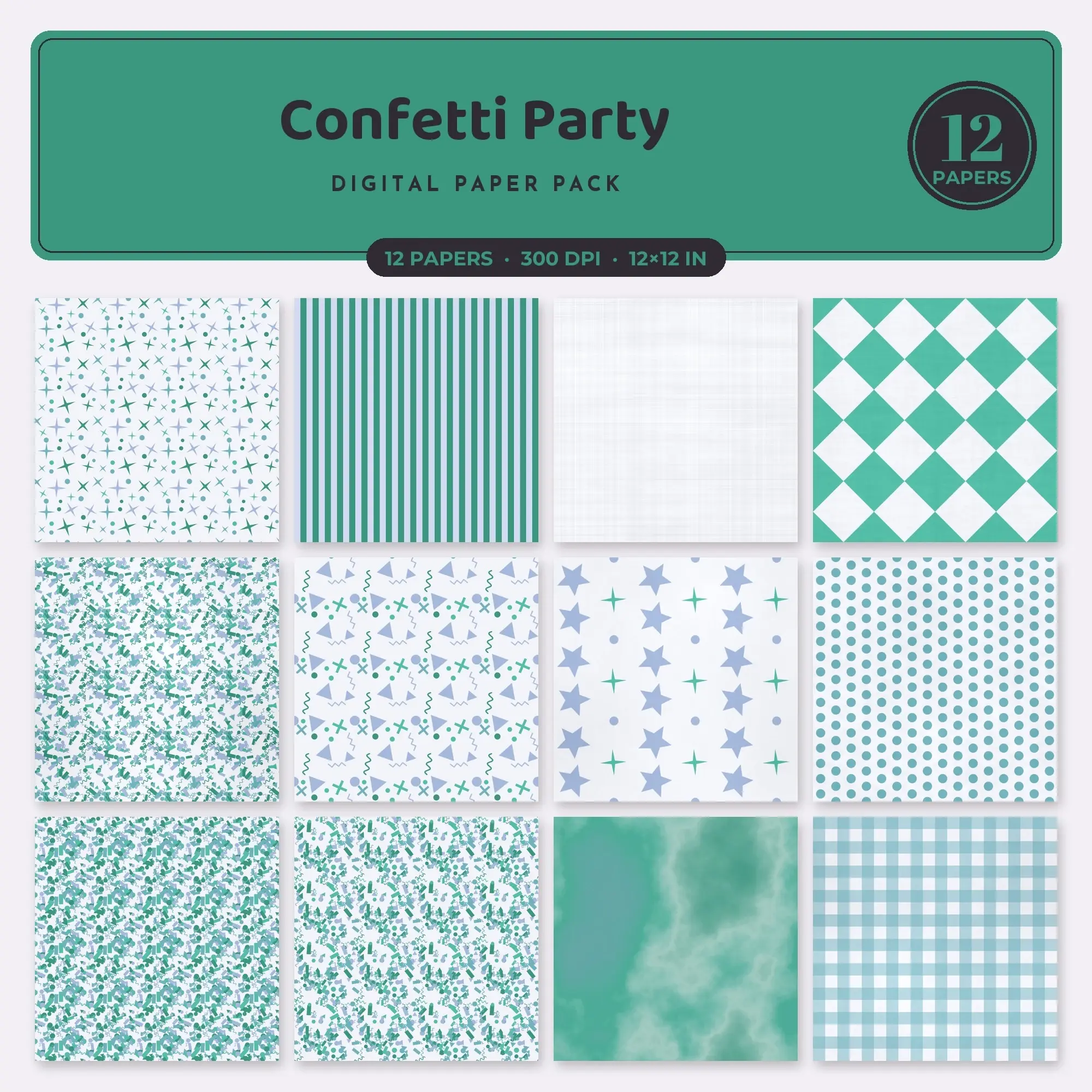 12 Turquoise Confetti Party Seamless Patterns – Digital Paper preview