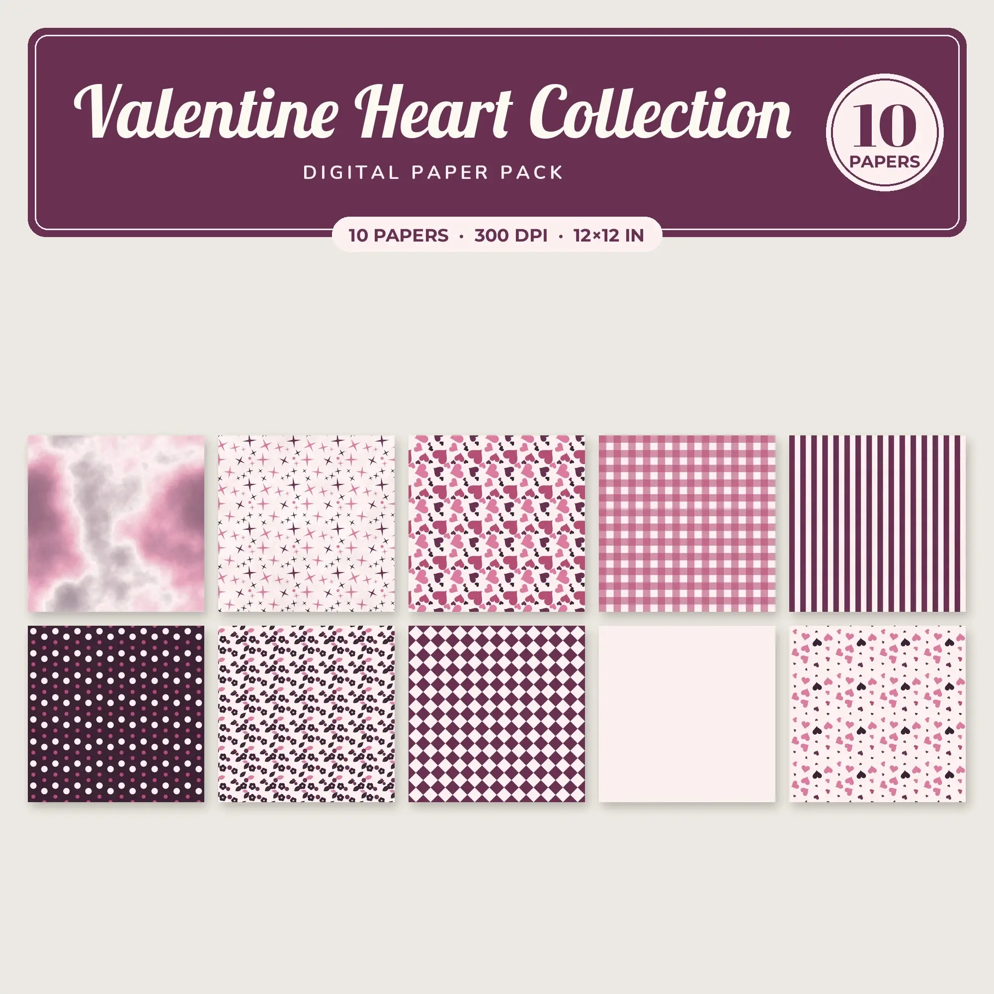 Bubblegum Valentine Heart Collection Seamless Digital Paper Pack, 10 Papers 12x12 preview