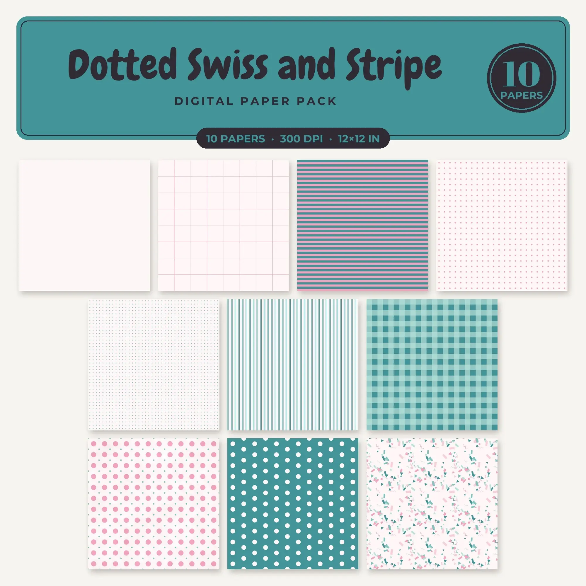 10 Bubblegum Dotted Swiss and Stripe Seamless Patterns – Digital Paper preview