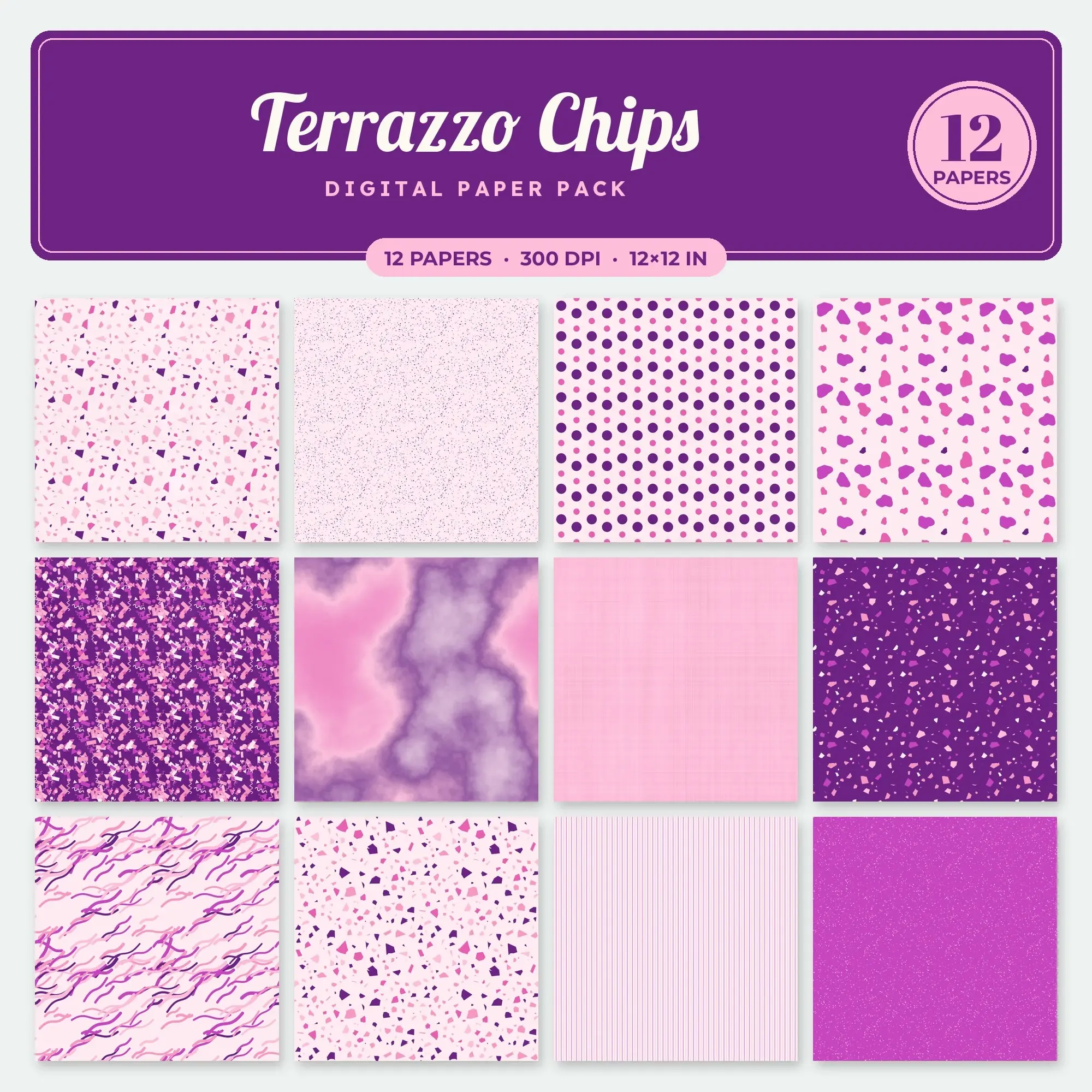 Terrazzo Chips Seamless Pattern Papers in Hot Pink and Bubblegum – 12 Pack preview