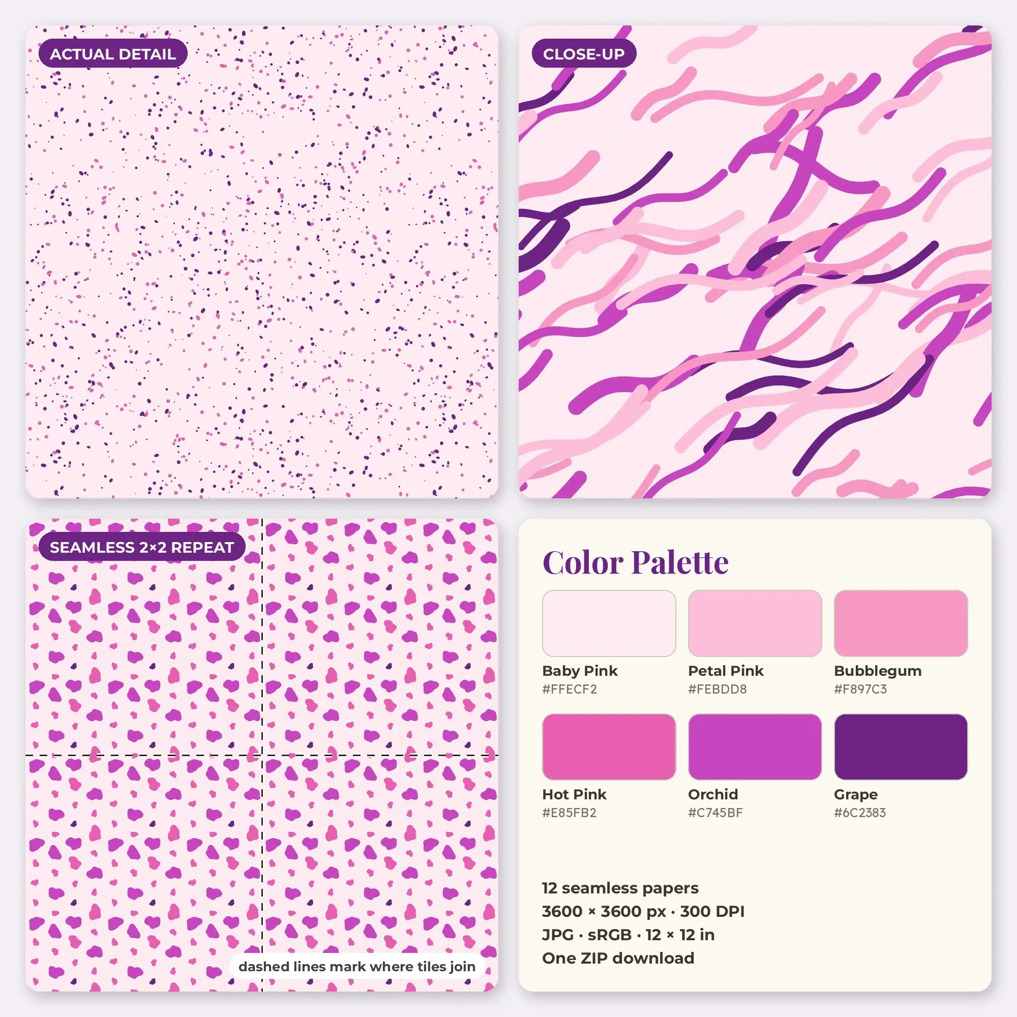Terrazzo Chips Seamless Pattern Papers in Hot Pink and Bubblegum – 12 Pack, preview 2 of 2