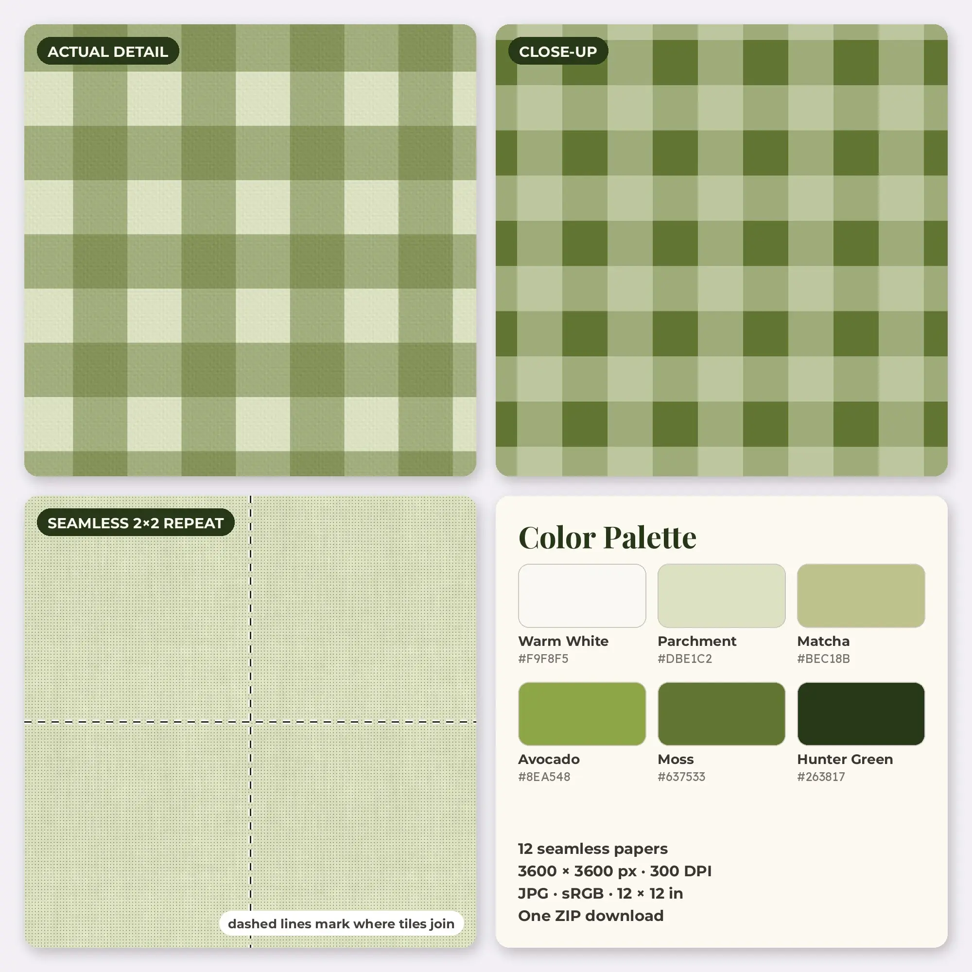 Avocado & Moss Garden Party Digital Paper Pack – 12 Seamless Patterns, preview 2 of 2
