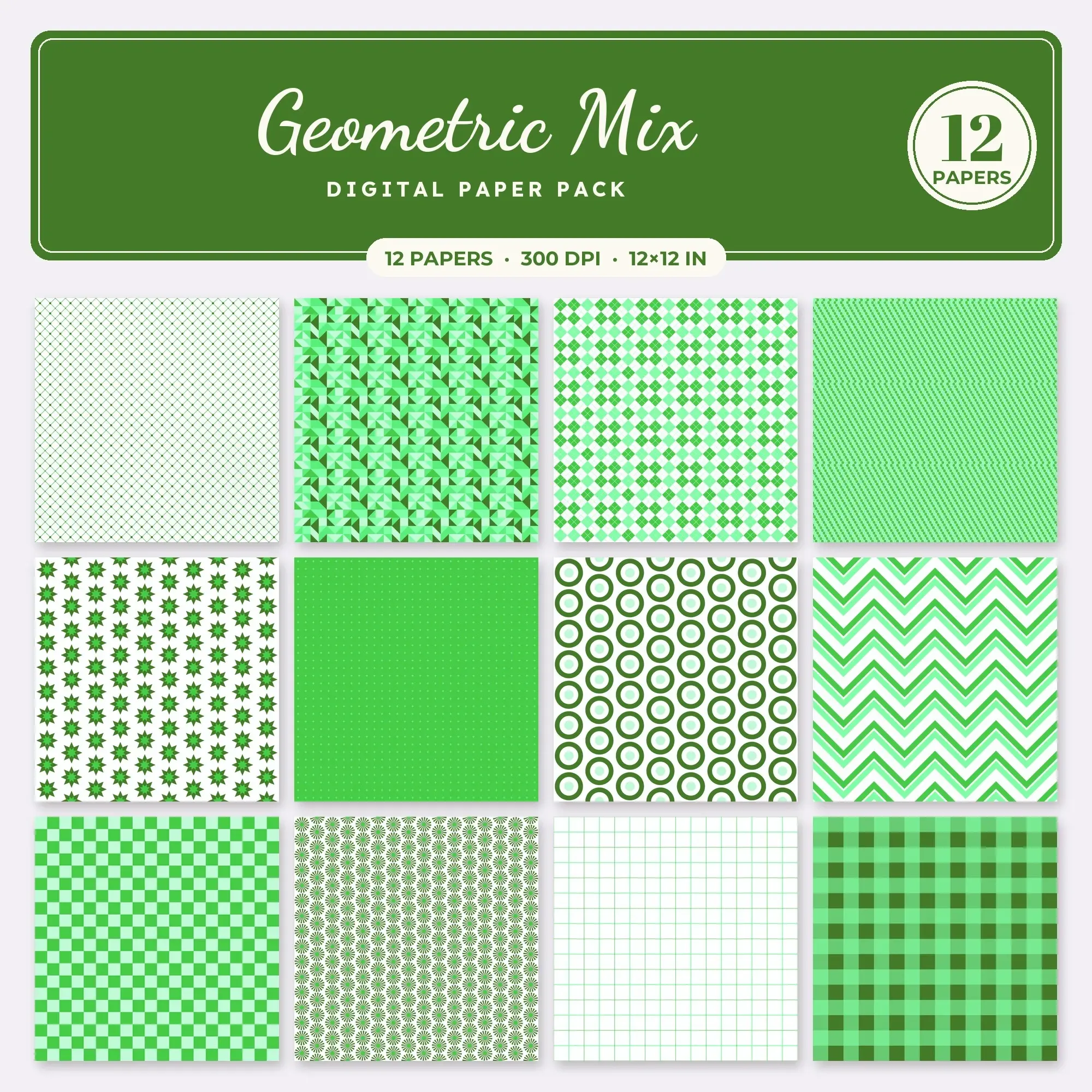 Spring Green Geometric Mix Seamless Digital Paper Pack, 12 Papers 12x12 preview