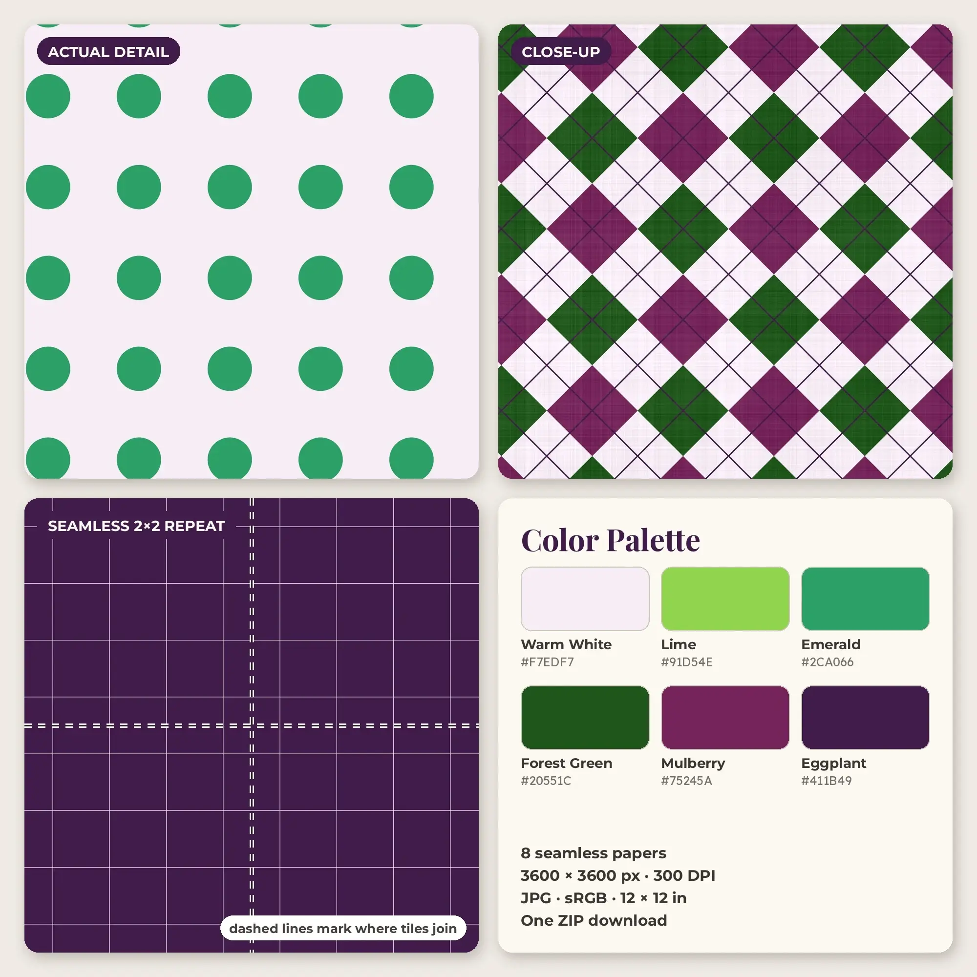8 Lime Preppy Argyle Seamless Patterns – Digital Paper, preview 2 of 2