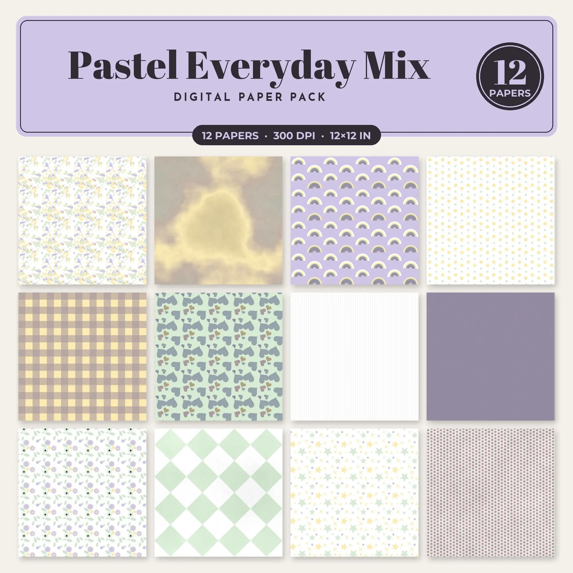 Baby Pink & Lavender Pastel Everyday Mix Digital Paper Pack – 12 Seamless Patterns preview