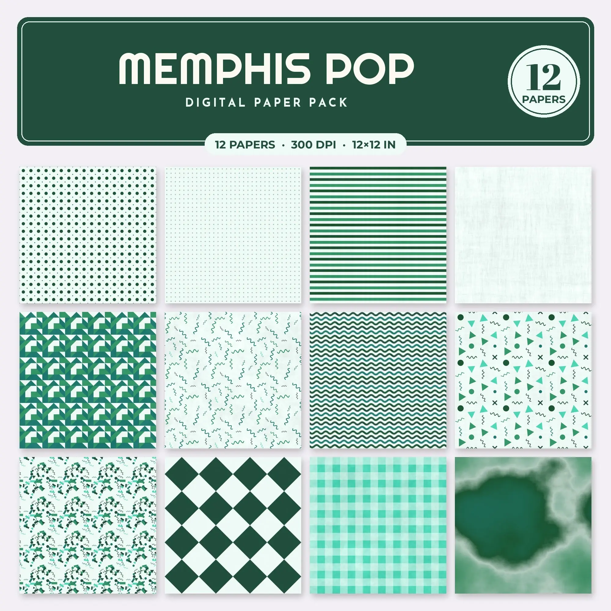 Turquoise & Teal Memphis Pop Seamless Digital Paper – 12 Papers, 12x12 JPG preview