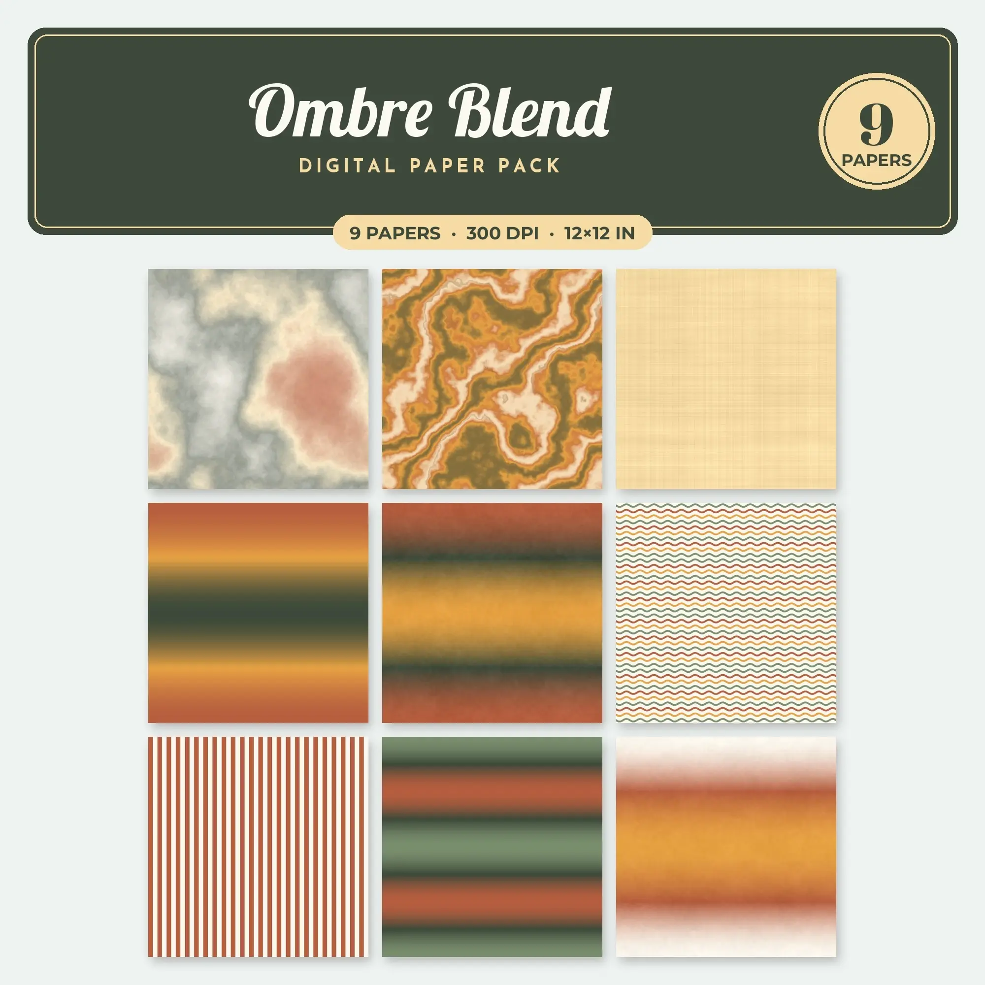 Amber Ombre Blend Seamless Digital Paper Pack, 9 Papers 12x12 preview