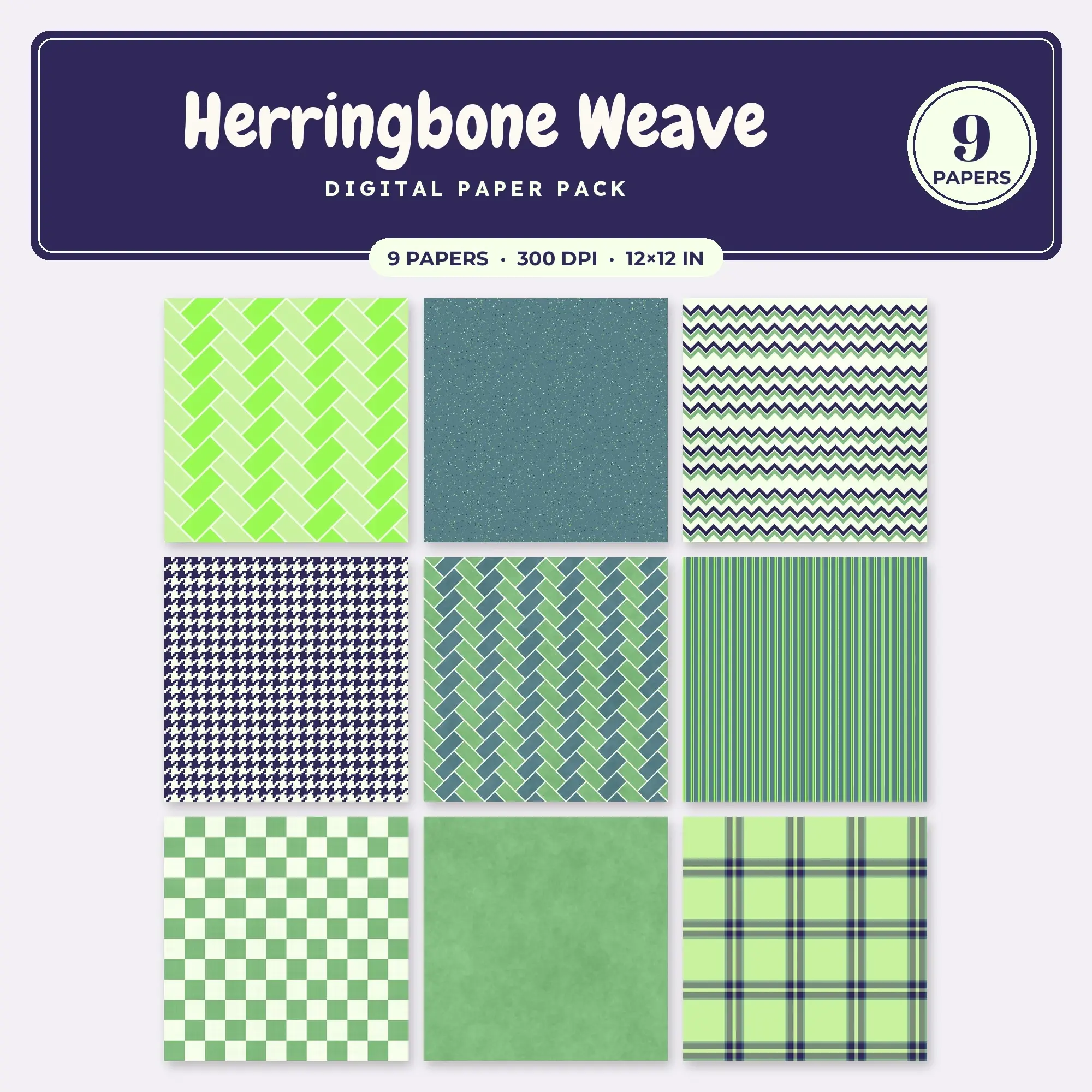 9 Lime Herringbone Weave Seamless Patterns – Digital Paper preview