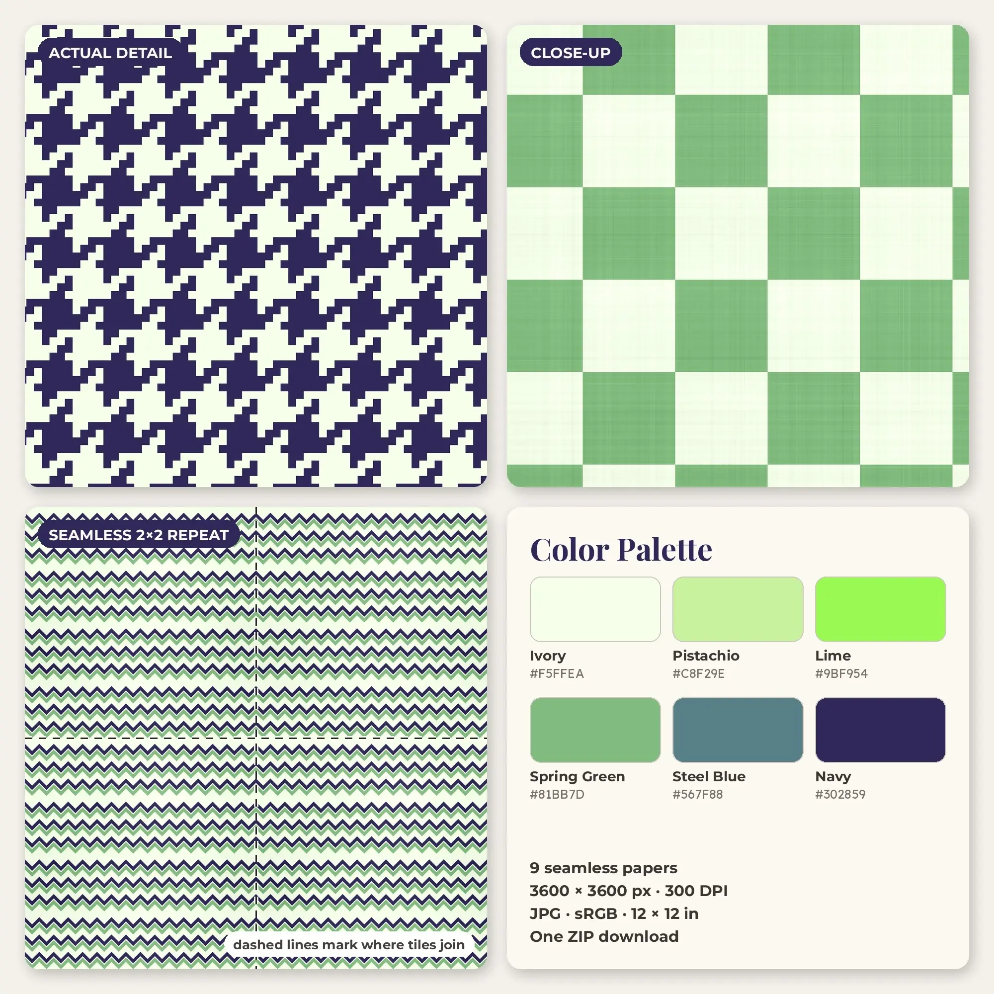 9 Lime Herringbone Weave Seamless Patterns – Digital Paper, preview 2 of 2