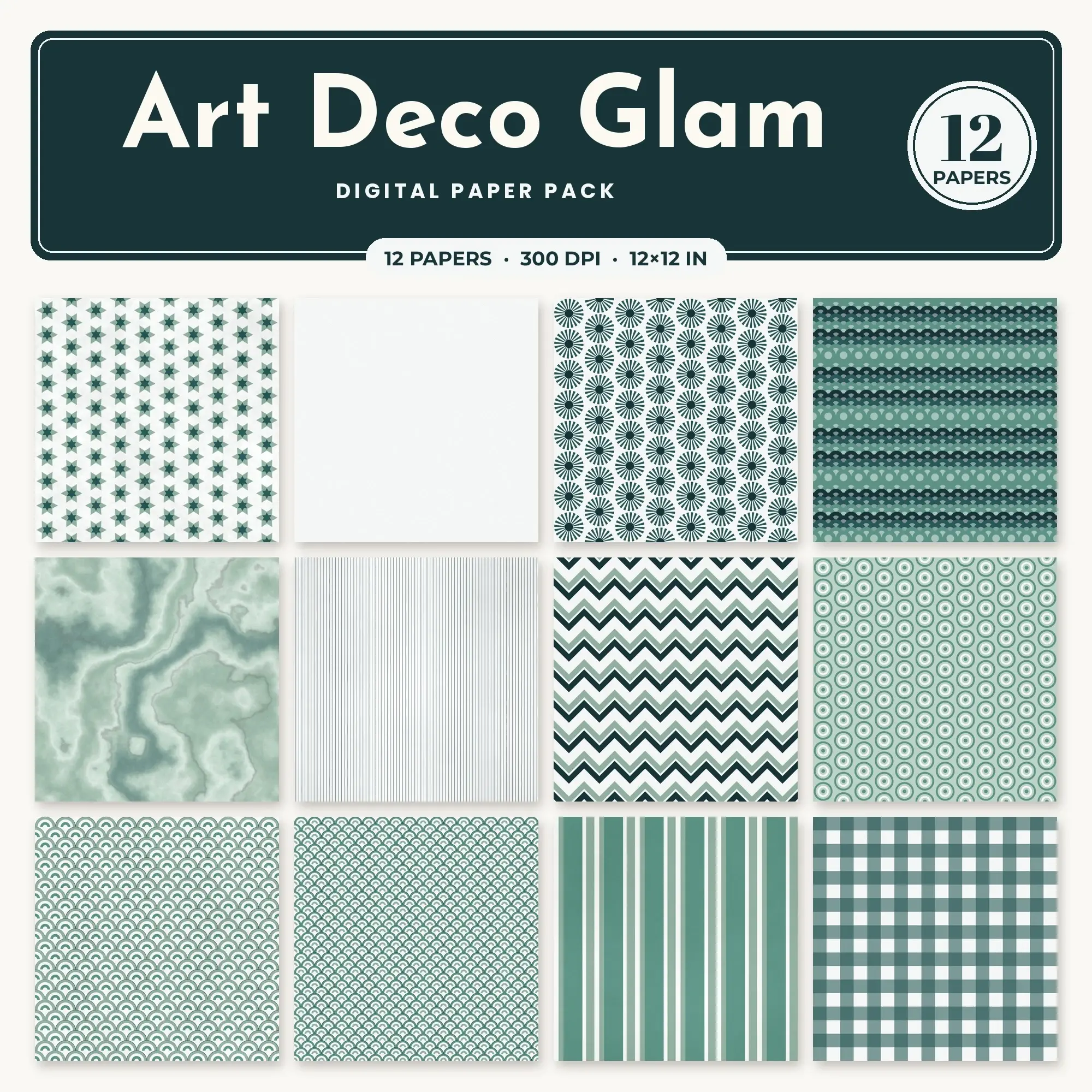 12 Deep Teal Art Deco Glam Seamless Patterns – Digital Paper preview