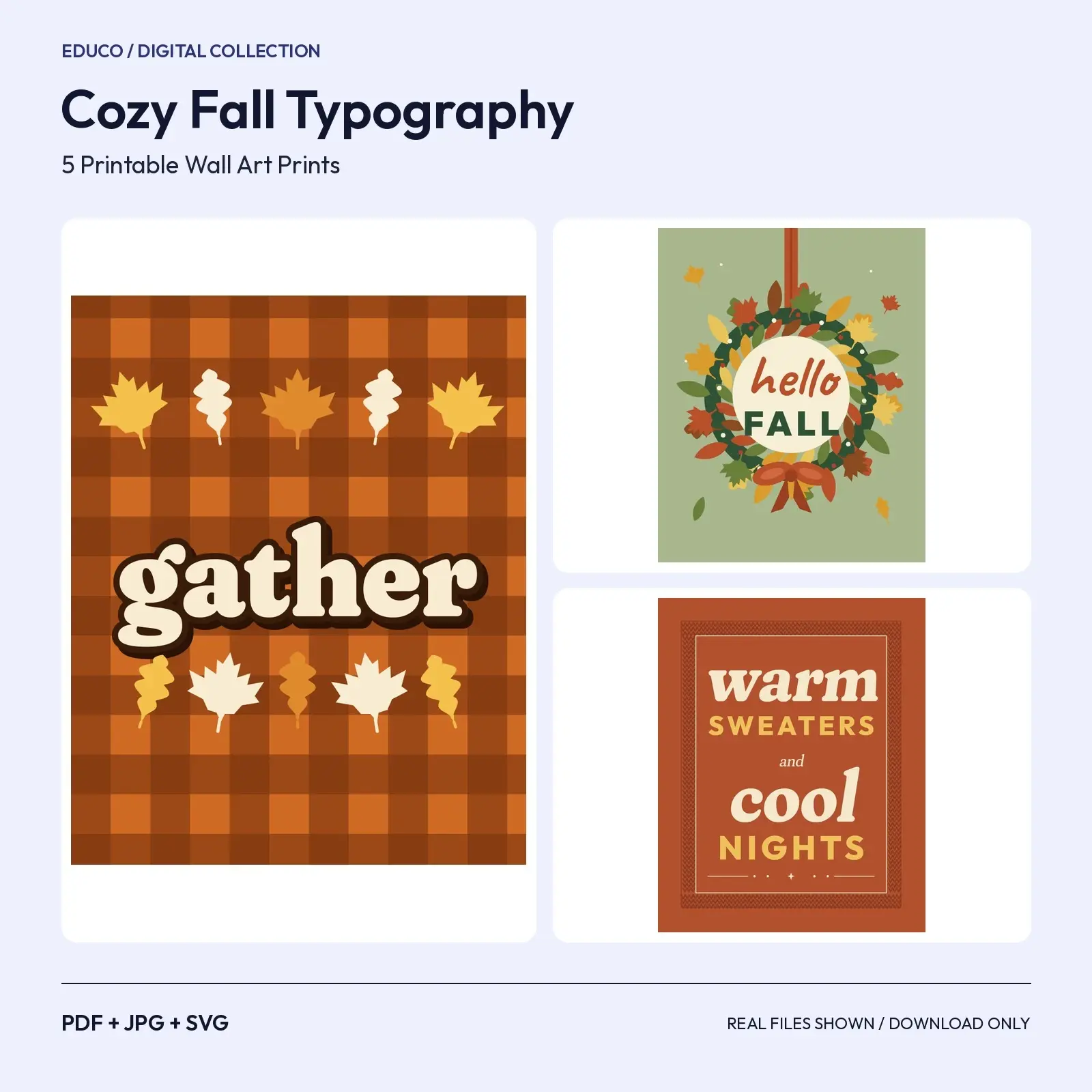 Cozy Fall Typography – 5 Printable Autumn Quote Wall Art Prints preview