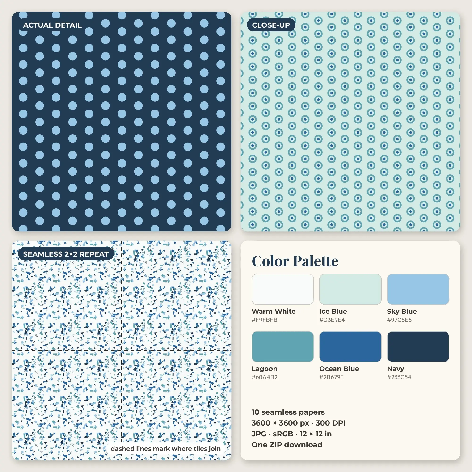 10 Ocean Blue Polka Dot Party Seamless Patterns – Digital Paper, preview 2 of 2
