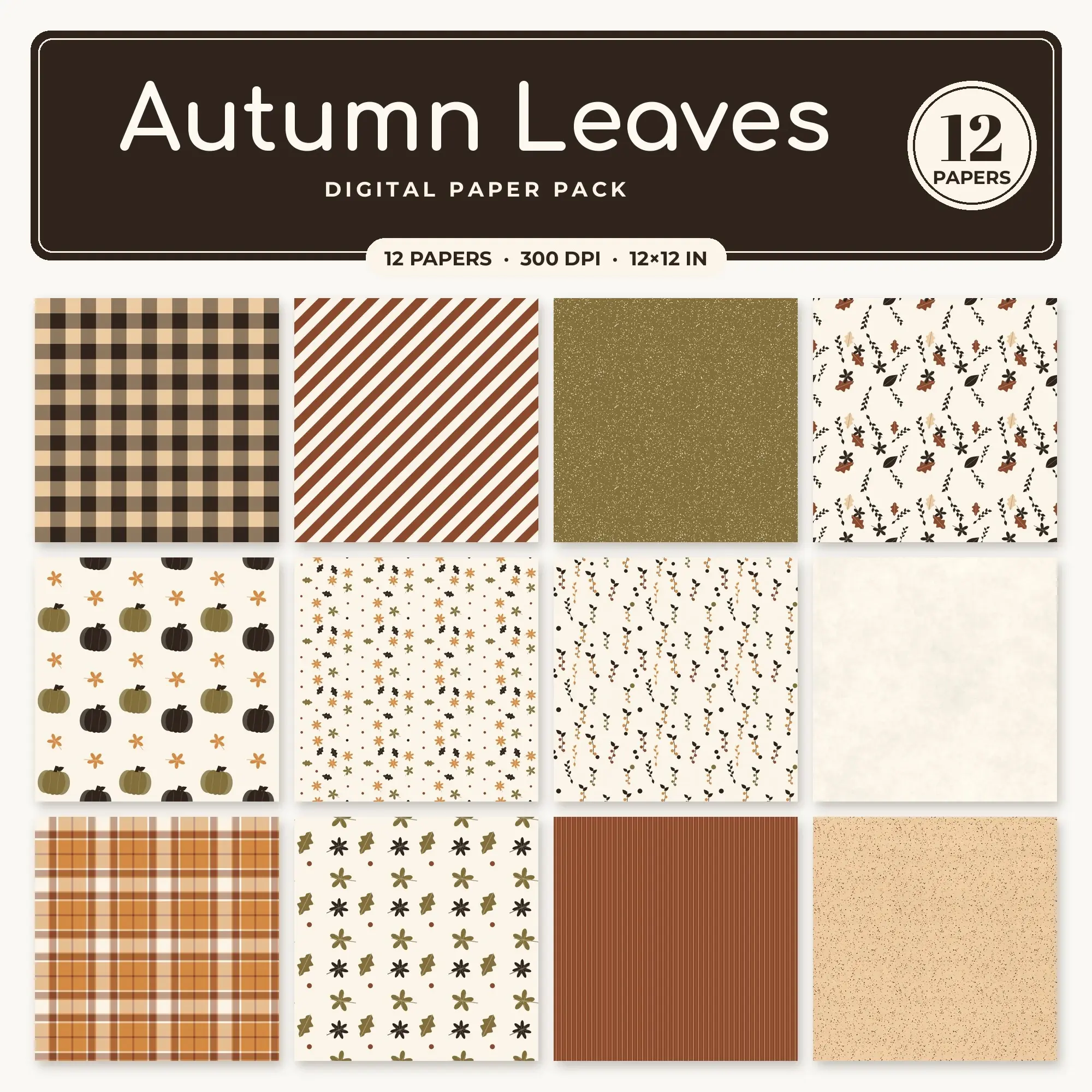 Ochre Autumn Leaves Seamless Digital Paper Pack, 12 Papers 12x12 preview