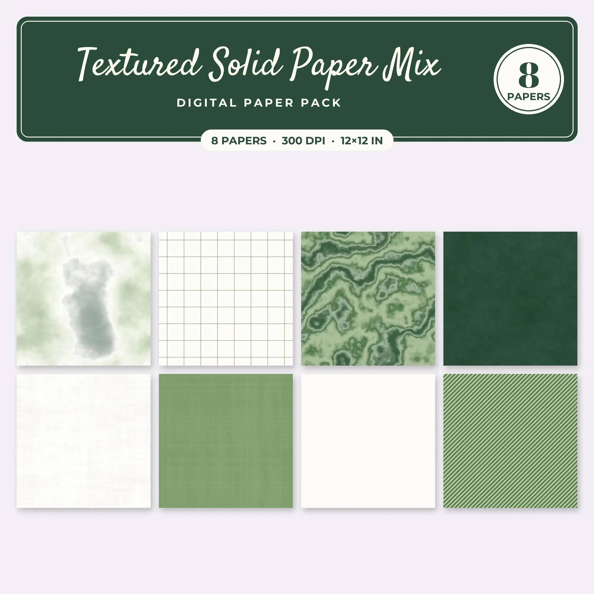 8 Soft Sage Textured Solid Paper Mix Seamless Patterns – Digital Paper preview