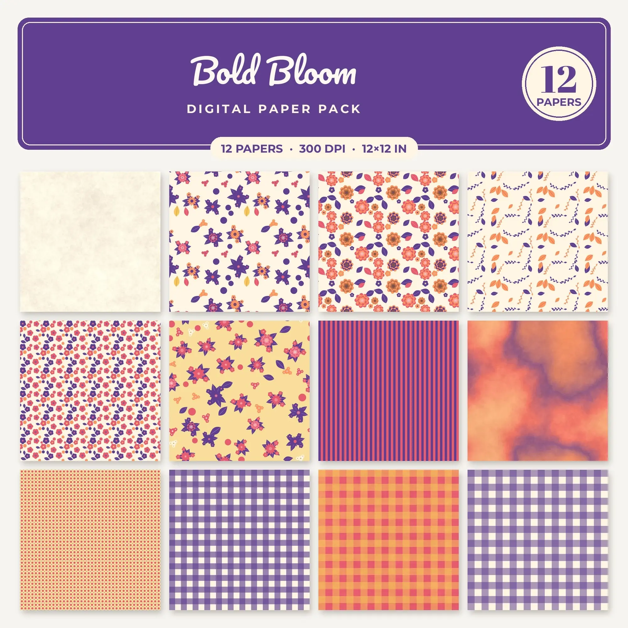Pumpkin Bold Bloom Seamless Digital Paper Pack, 12 Papers 12x12 preview